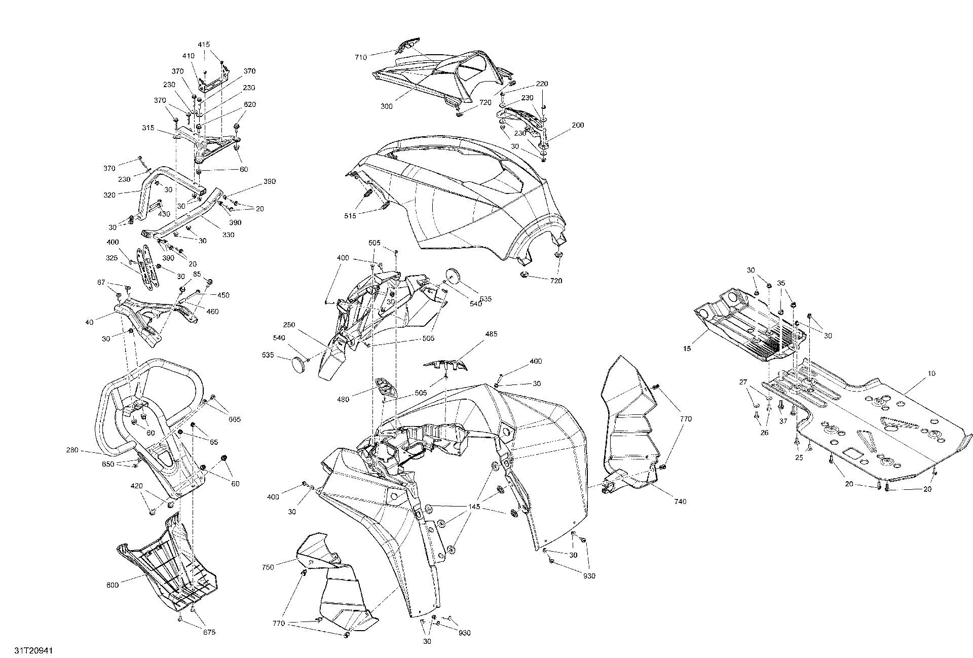 An Image of a Genuine Can-Am Parts Schematic Diagram showing the schematic - BODY - FRONT SECTION - BLACK