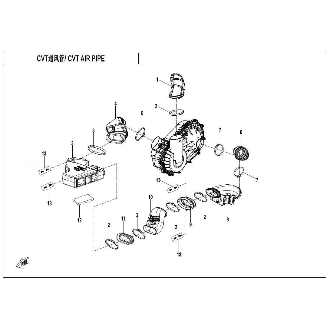An Image of a Genuine CFMOTO Parts Schematic Diagram showing the schematic - CVT AIR PIPE - 2025 CFMOTO UFORCE U10XL PRO