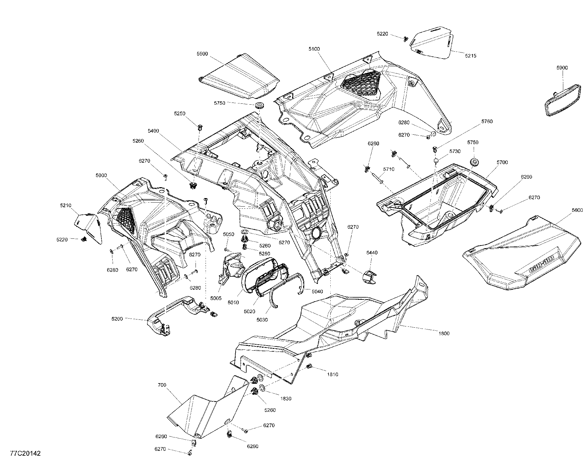 An Image of a Genuine Can-Am Parts Schematic Diagram showing the schematic - CAB INTERIOR - DASHBOARD