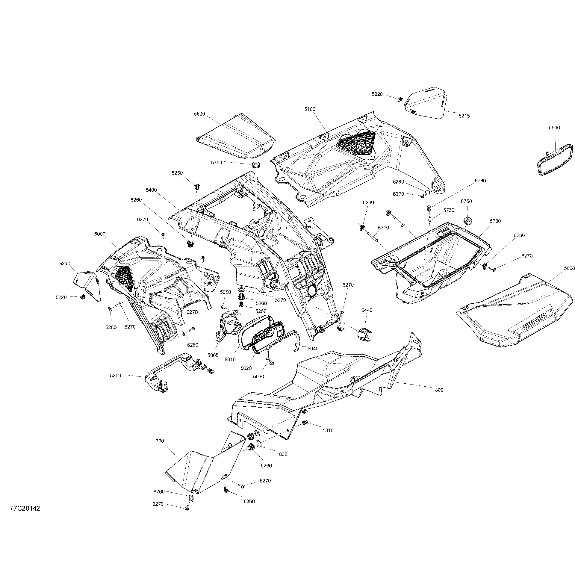 An Image of a Genuine Can-Am Parts Schematic Diagram showing the schematic - CAB INTERIOR - DASHBOARD - STD