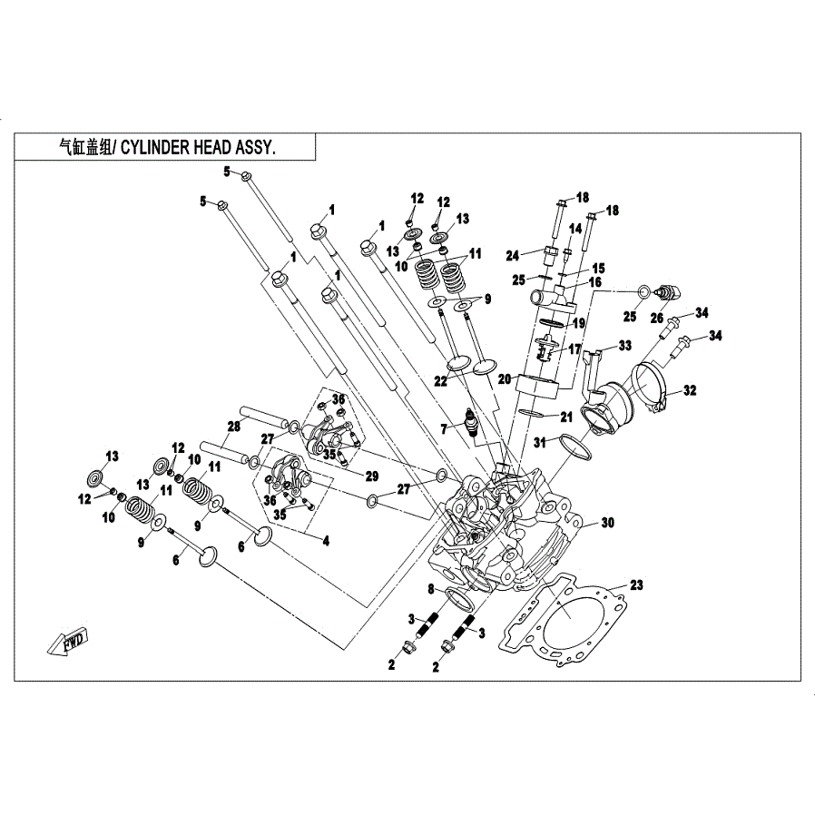 An Image of a genuine CFMOTO Parts Schematic Diagram showing the group - CYLINDER HEAD ASSY - 2019 CFMOTO CFORCE 400