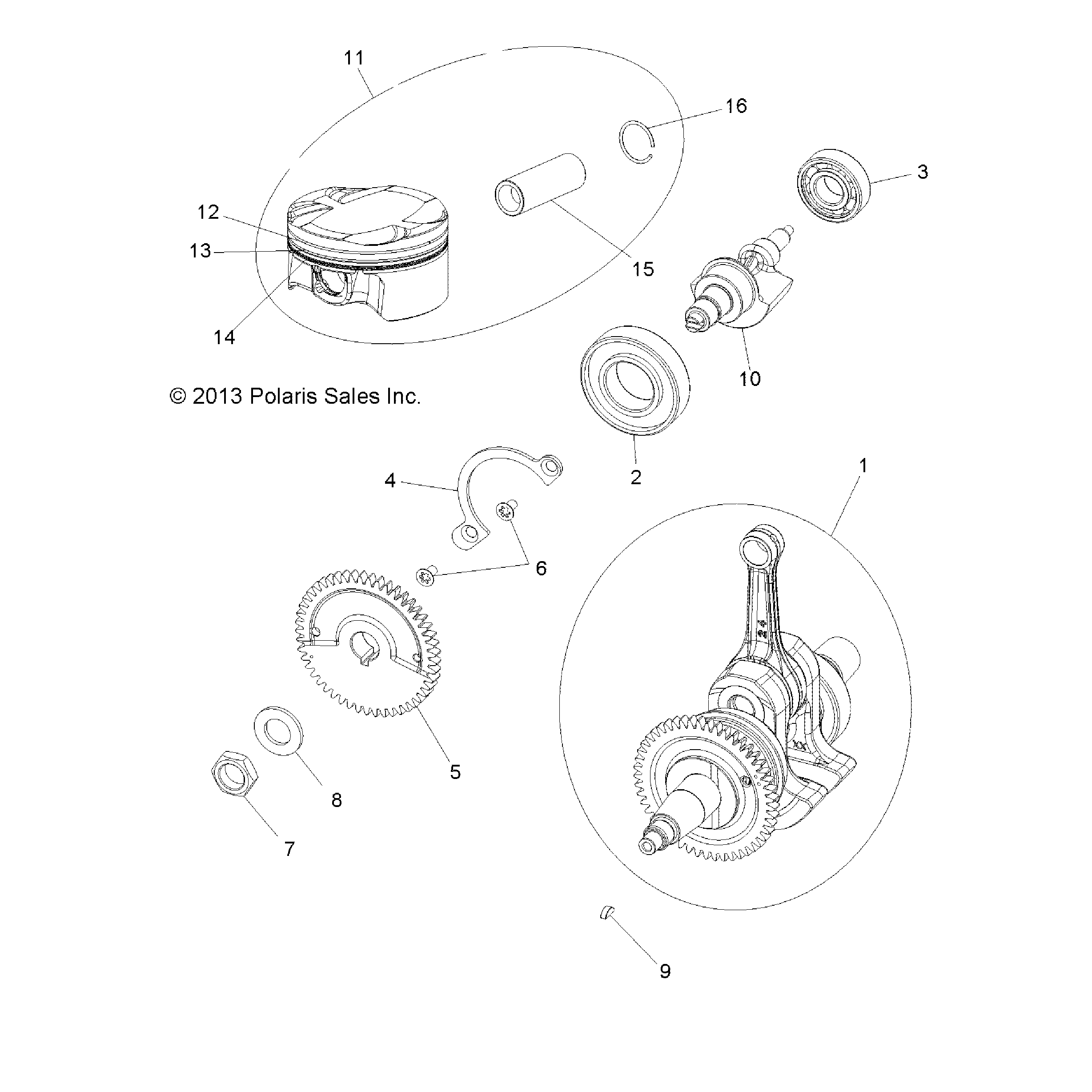 An Image of a Genuine Polaris Parts Schematic Diagram showing the schematic - ENGINE: CRANKSHAFT PISTON AND BALANCE SHAFT - 2015 POLARIS SPORTSMAN ETX EFI