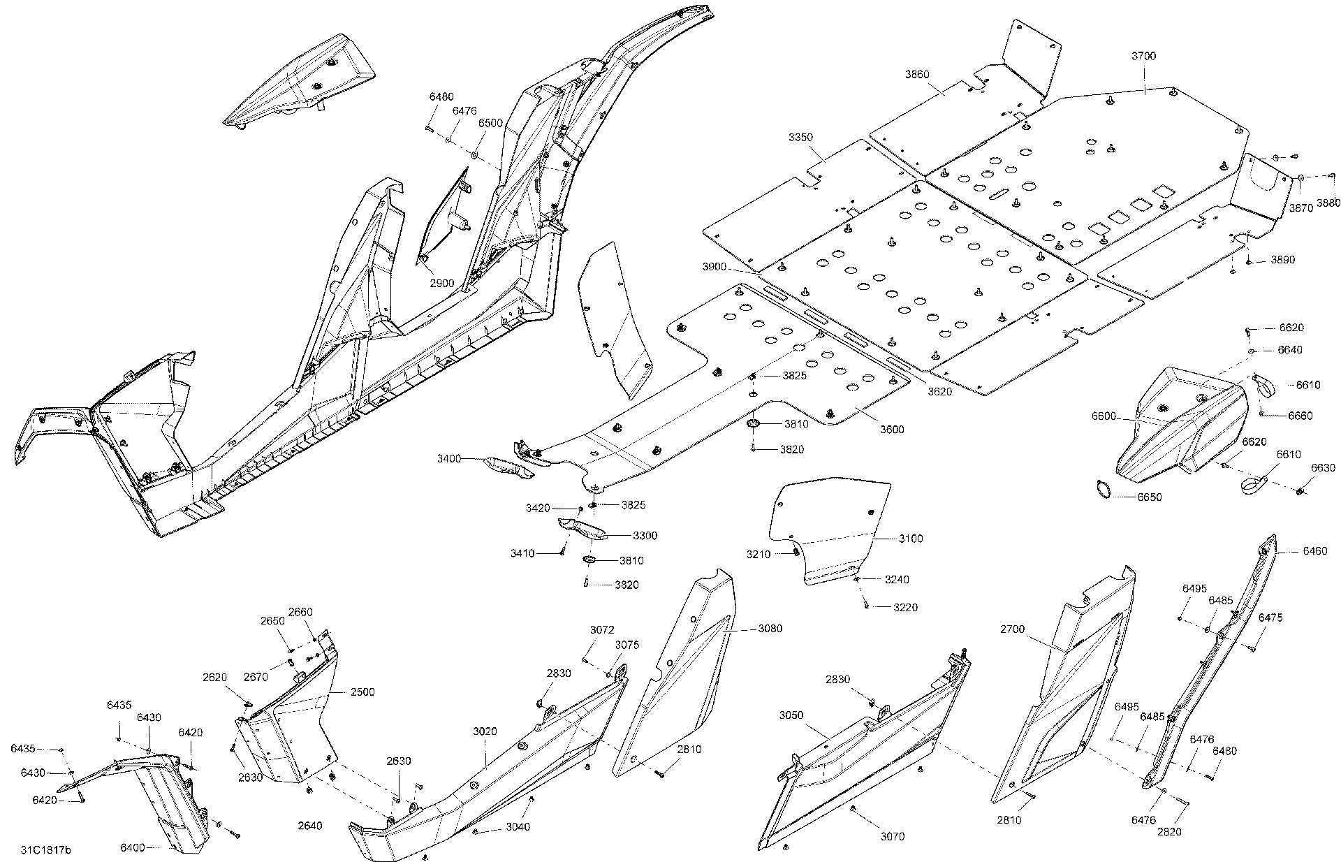 An Image of a Genuine Can-Am Parts Schematic Diagram showing the schematic - BODY CENTRAL PART MAVERICK MAX - PACKAGE X MR