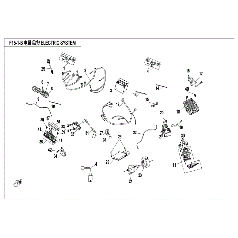 An Image of a genuine CFMOTO Parts Schematic Diagram showing the group - ELECTRIC SYSTEM (USA) - 2018 CFMOTO CFORCE 400