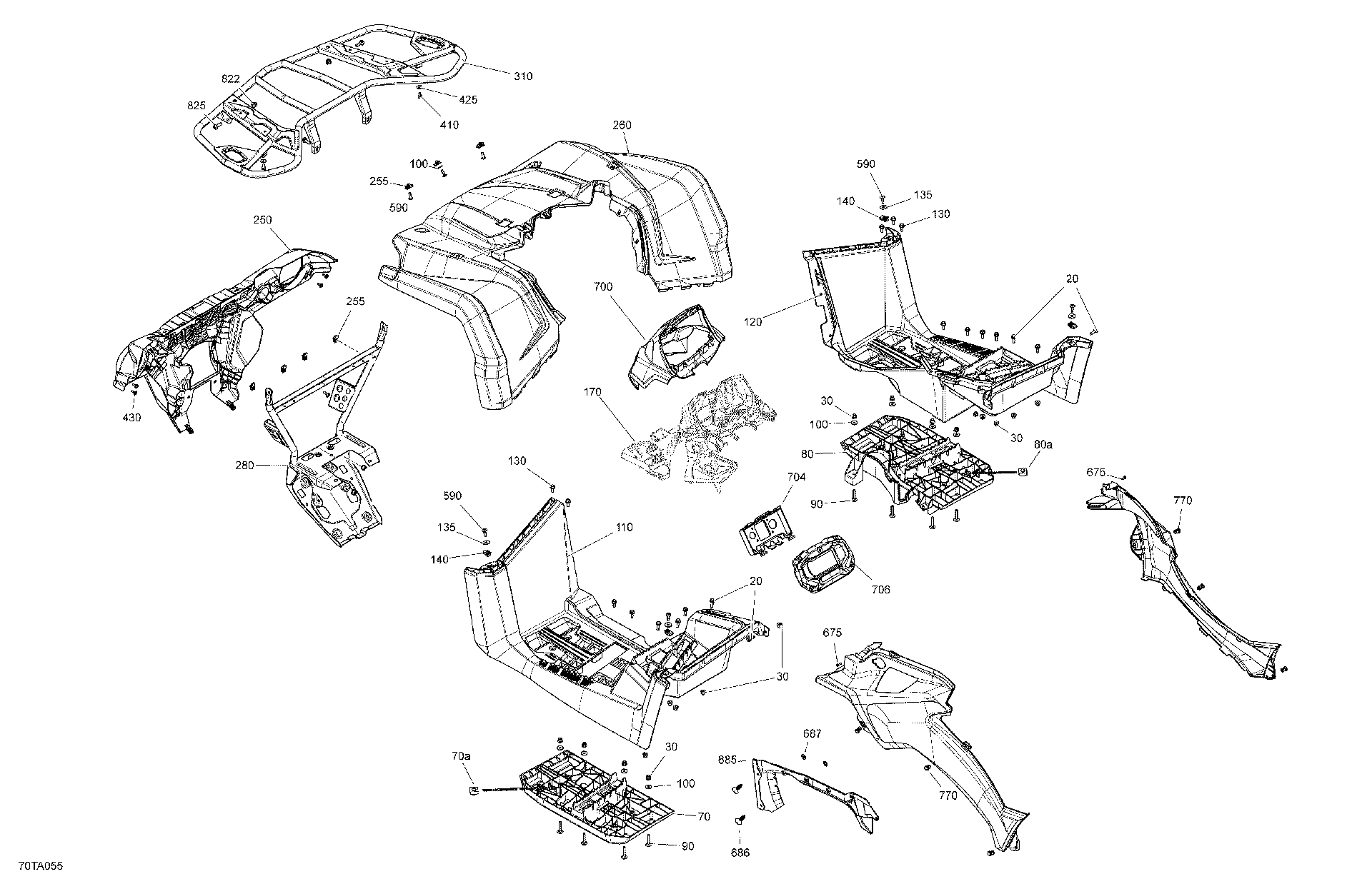 An Image of a Genuine Can-Am Parts Schematic Diagram showing the schematic - BODY - FRONT SECTION