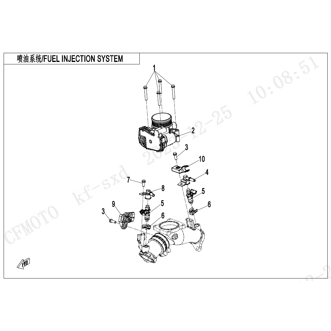 An Image of a genuine CFMOTO Parts Schematic Diagram showing the group - FUEL INJECTION SYSTEM - 2024 CFMOTO CFORCE 800 TOURING