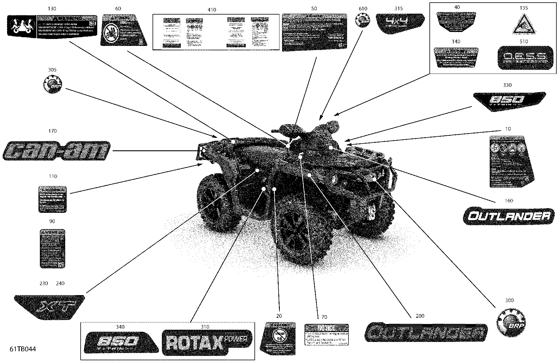 An Image of a Genuine Can-Am Parts Schematic Diagram showing the schematic - BODY - DECALS