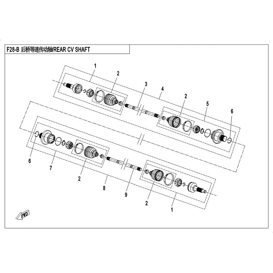 An Image of a genuine CFMOTO Parts Schematic Diagram showing the group - REAR CV SHAFT (NEW) - 2019 CFMOTO CFORCE 500 S