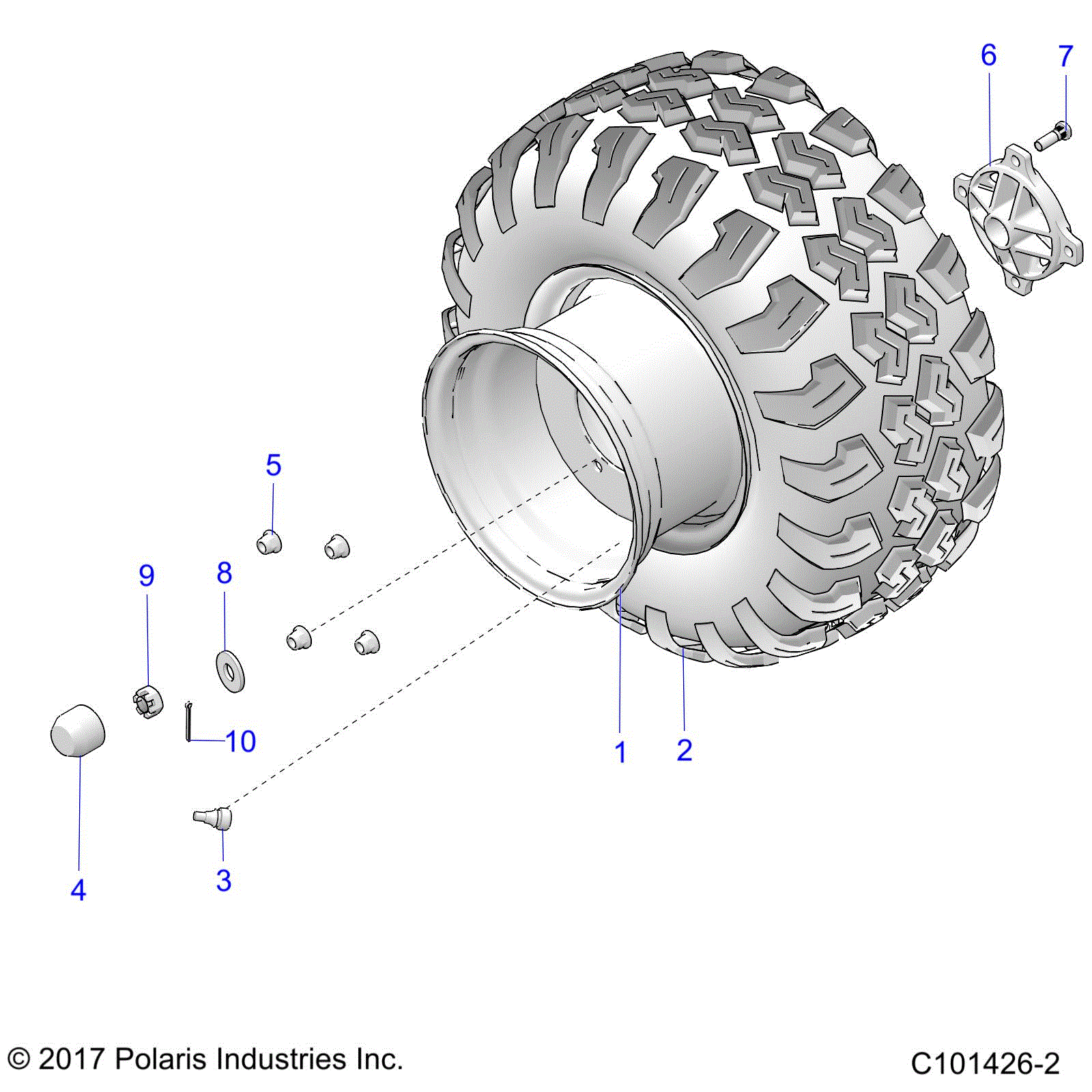 An Image of a Genuine Polaris Parts Schematic Diagram showing the schematic - WHEELS: REAR - 2019 POLARIS ACE 150 EFI INDY
