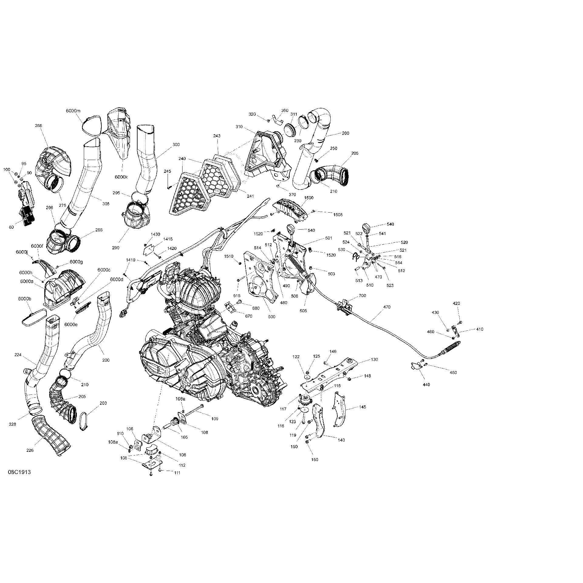 An Image of a Genuine Can-Am Parts Schematic Diagram showing the schematic - ENGINE - 1000R - PACKAGE X MR