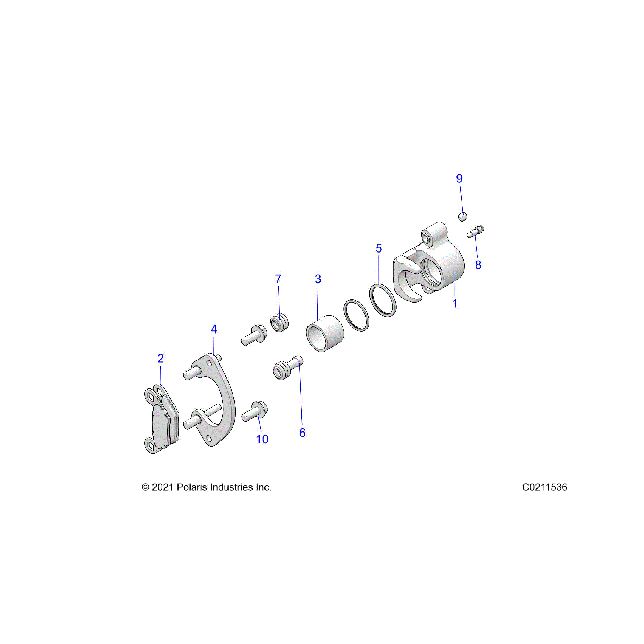 An Image of a Genuine Polaris Parts Schematic Diagram showing the schematic - BRAKES: CALIPER FRONT - 2023 POLARIS SPORTSMAN XP 1000 HIGH LIFTER