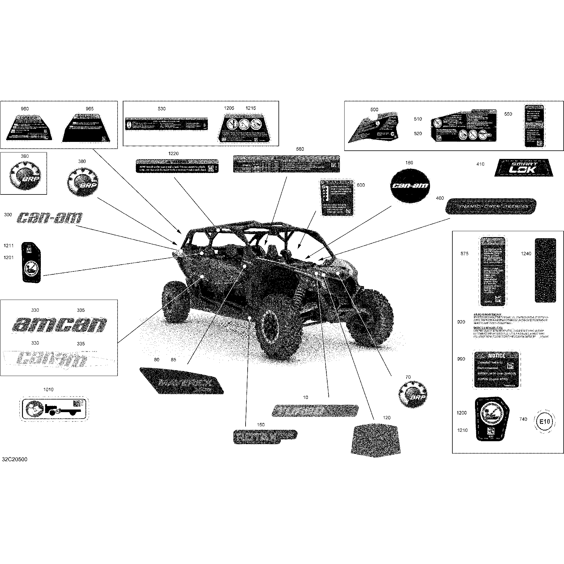 An Image of a Genuine Can-Am Parts Schematic Diagram showing the schematic - DECALS - X DS