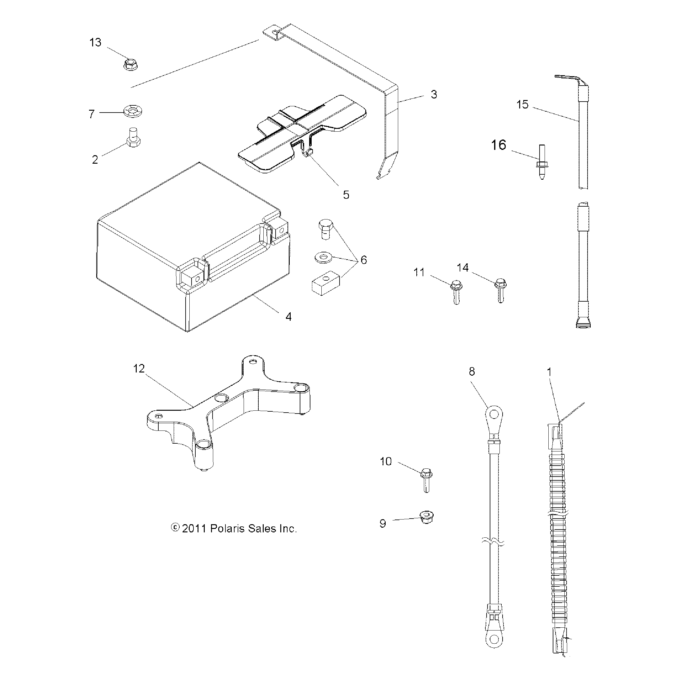 An Image of a Genuine Polaris Parts Schematic Diagram showing the schematic - ELECTRICAL: BATTERY - 2015 POLARIS SPORTSMAN 850 SP