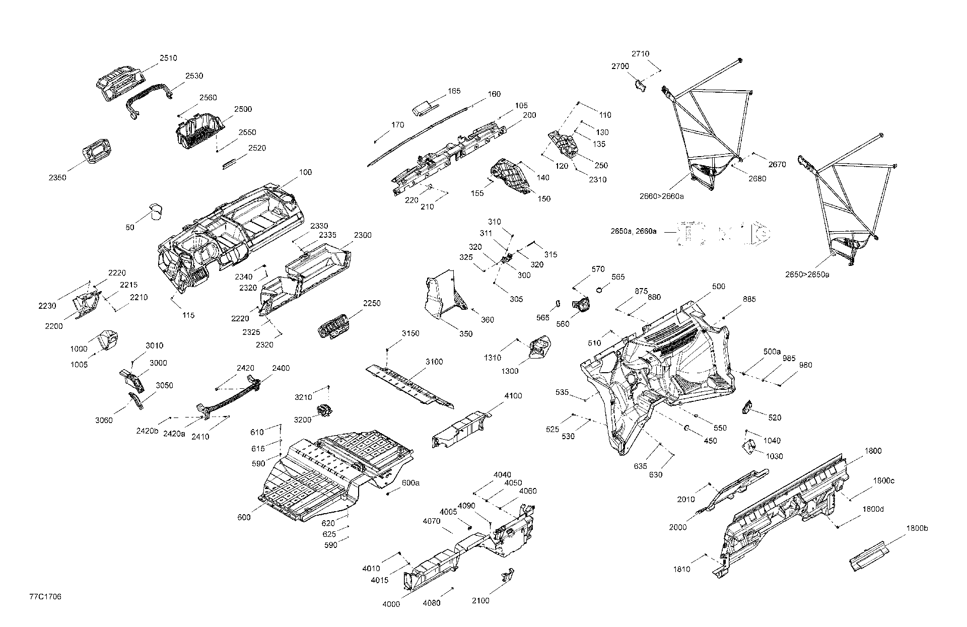 An Image of a Genuine Can-Am Parts Schematic Diagram showing the schematic - CAB INTERIOR