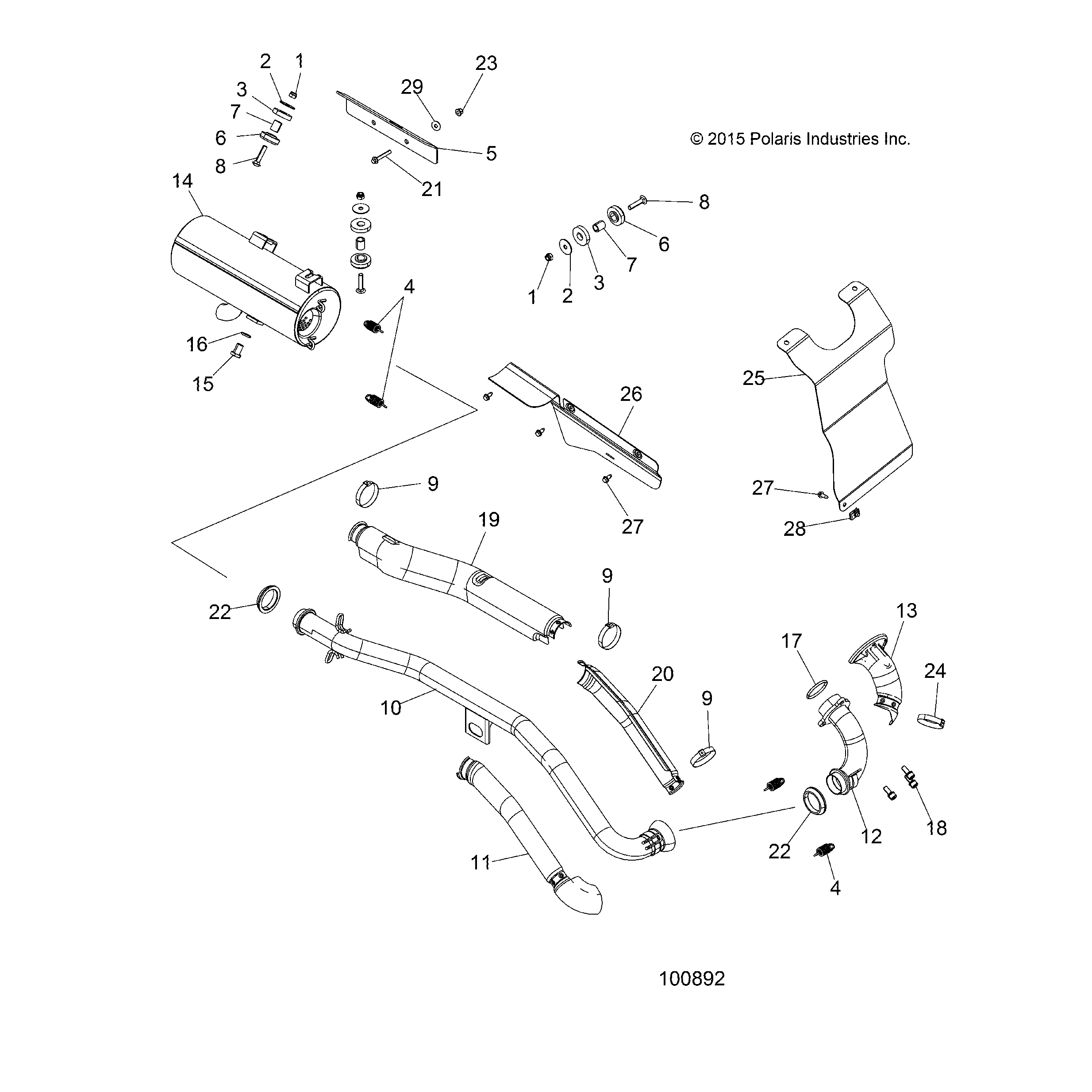 An Image of a Genuine Polaris Parts Schematic Diagram showing the schematic - ENGINE: EXHAUST - 2017 POLARIS SPORTSMAN 570 SP