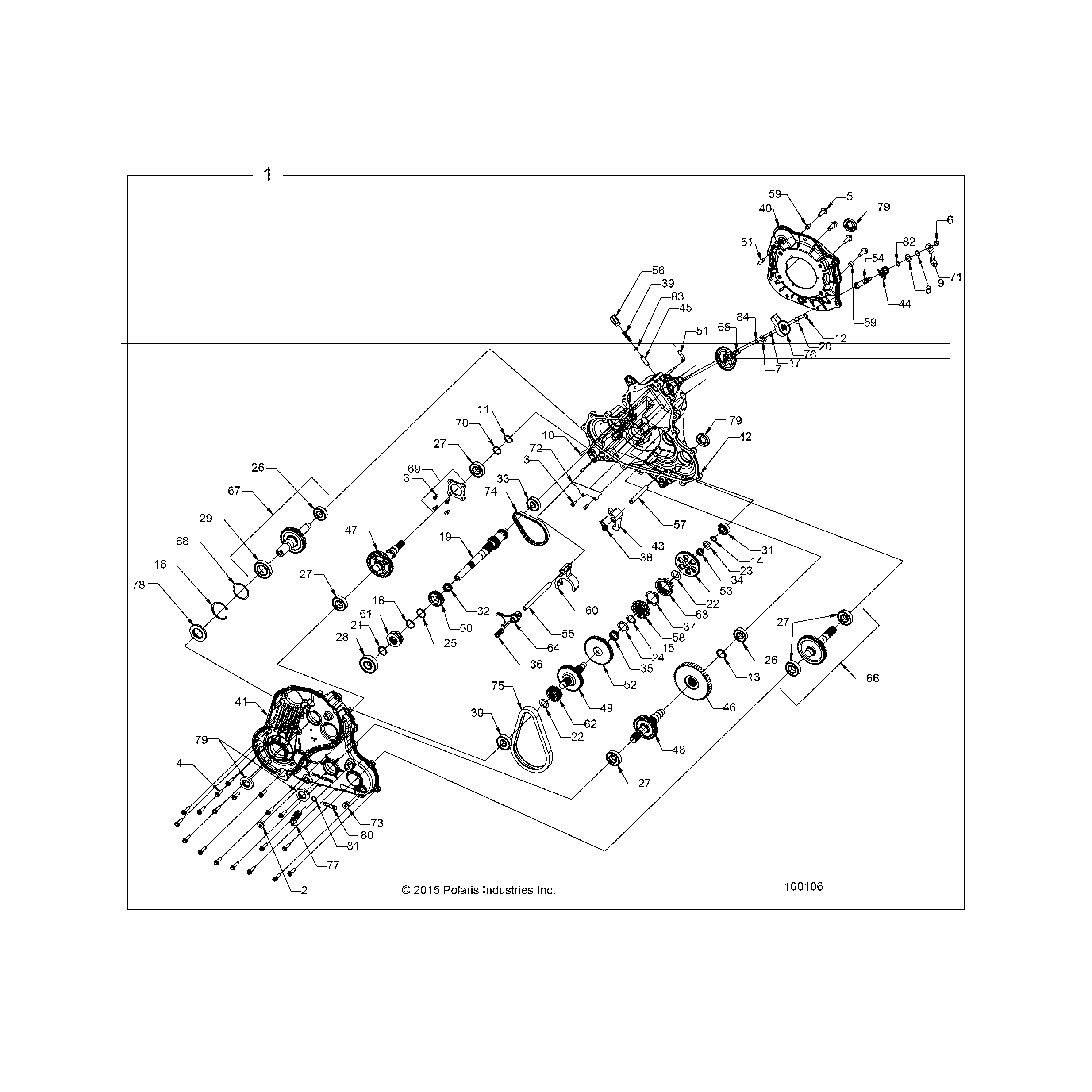 An Image of a Genuine Polaris Parts Schematic Diagram showing the schematic - DRIVE TRAIN: MAIN GEARCASE - 2018 POLARIS SPORTSMAN 850 HIGH LIFTER