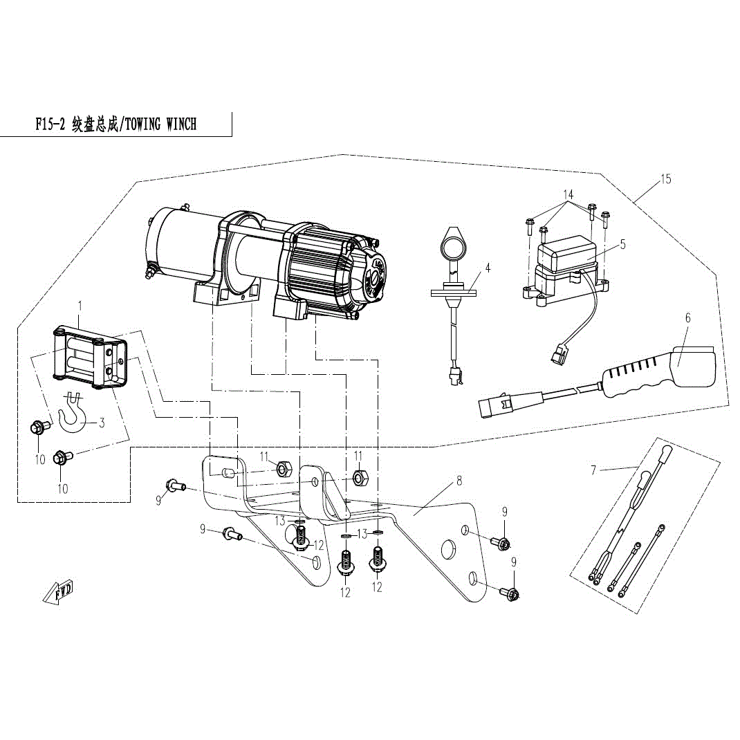 An Image of a Genuine CFMOTO Parts Schematic Diagram showing the schematic - TOWING WINCH - 2017 CFMOTO ZFORCE 800 Trail