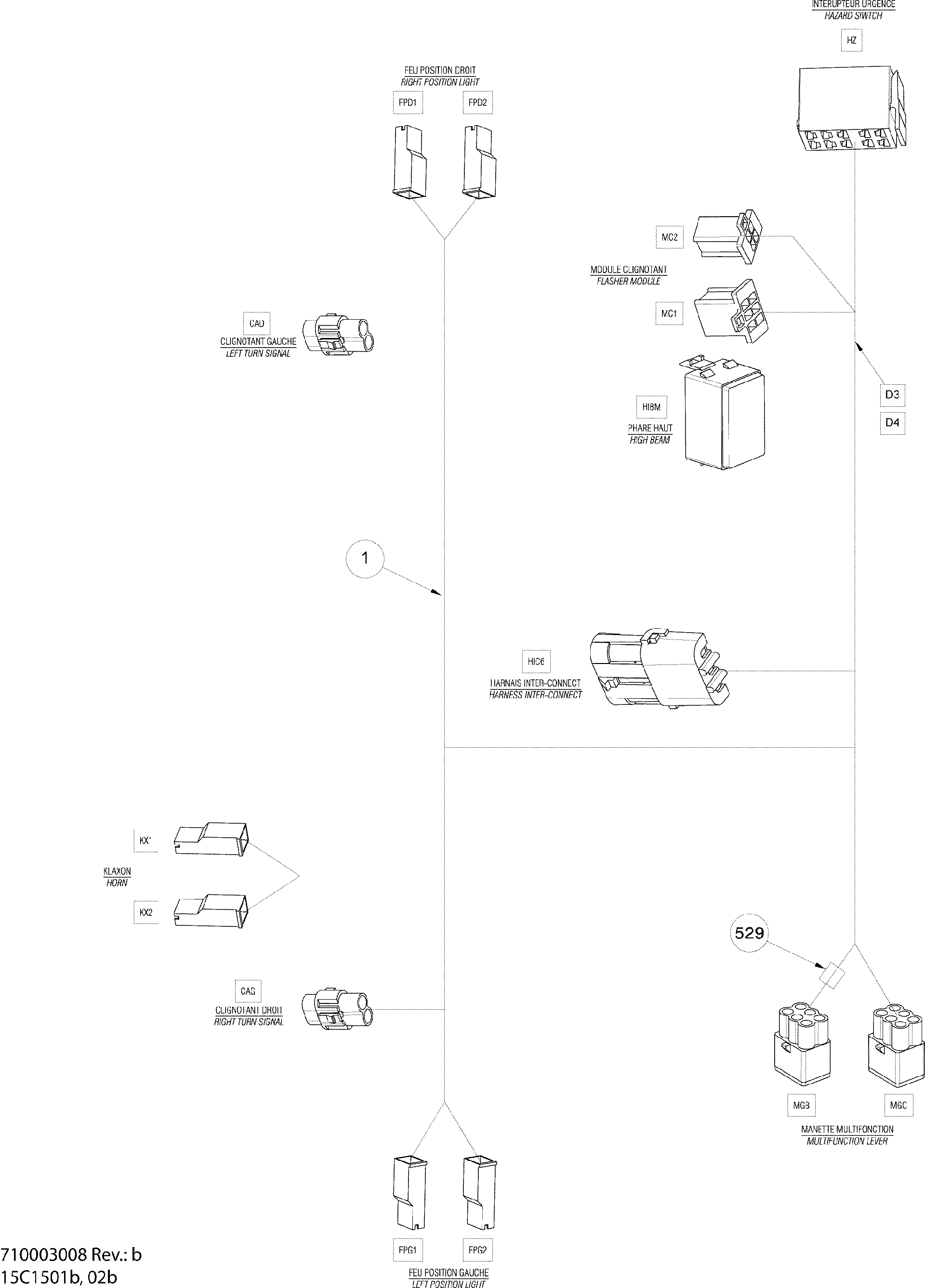 An Image of a Genuine Can-Am Parts Schematic Diagram showing the schematic - ELECTRICAL HARNESS CABLAGE EUROPE_15C1502B