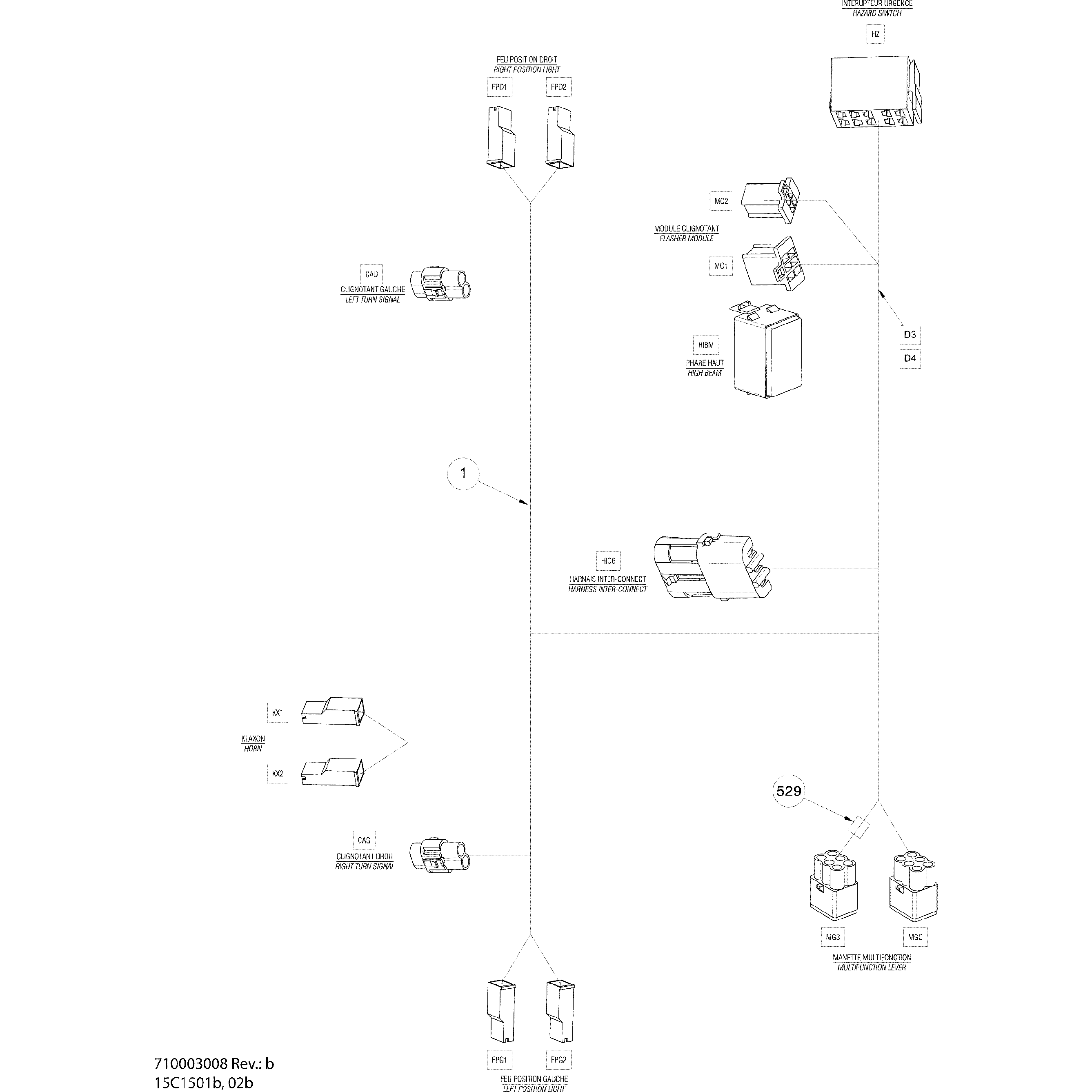 An Image of a Genuine Can-Am Parts Schematic Diagram showing the schematic - ELECTRICAL HARNESS CABLAGE EUROPE_15C1501B
