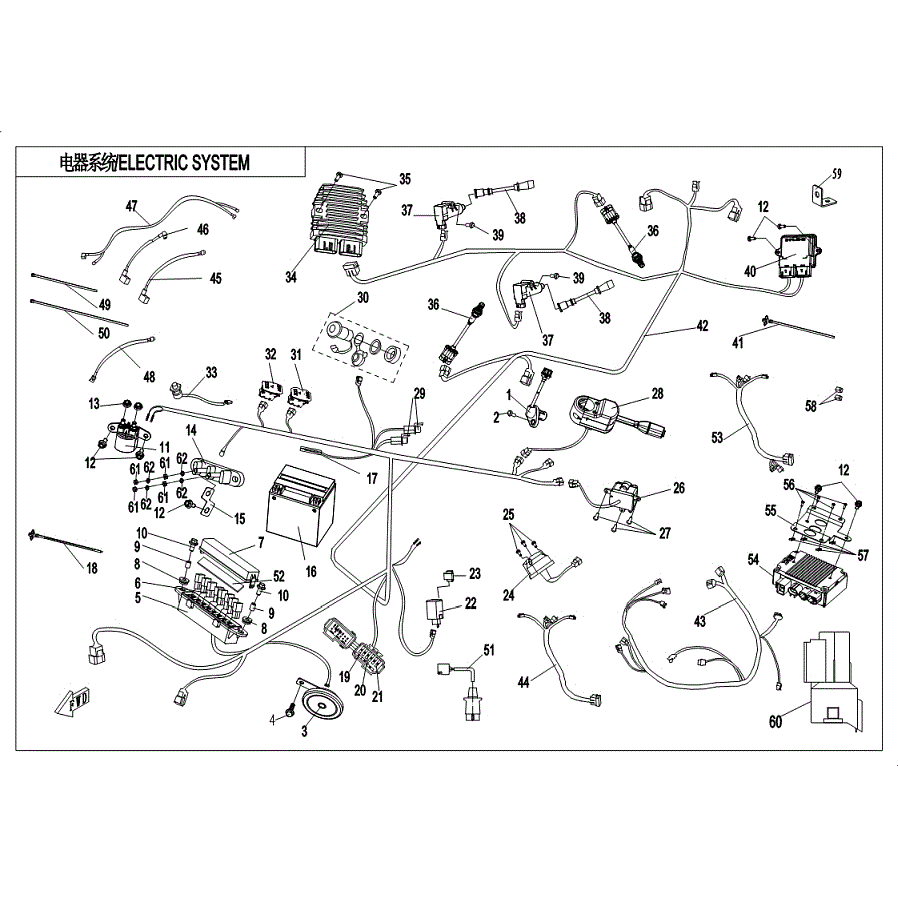 An Image of a Genuine CFMOTO Parts Schematic Diagram showing the schematic - ELECTRIC SYSTEM - 2019 CFMOTO UFORCE 800