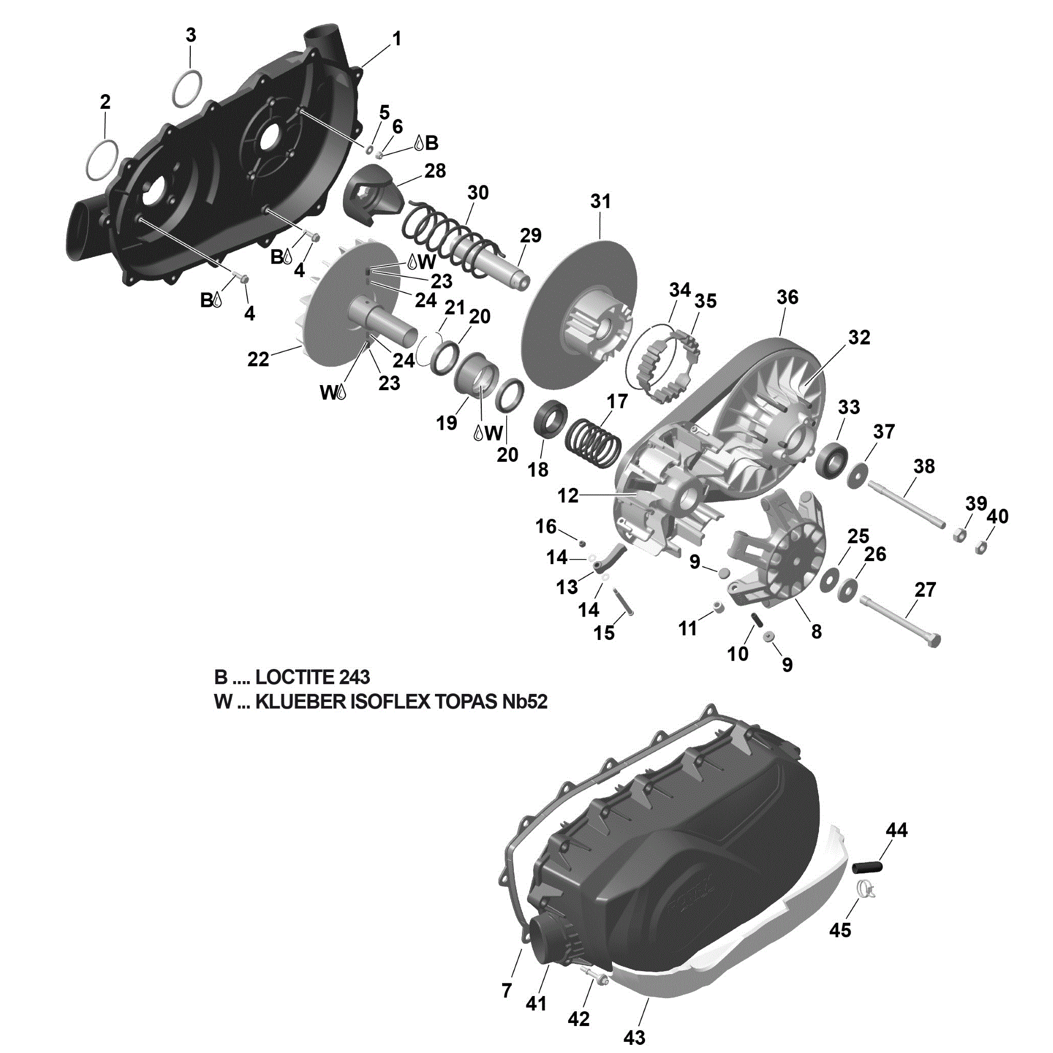 An Image of a Genuine Can-Am Parts Schematic Diagram showing the schematic - TRANSMISSION - 1000 EFI