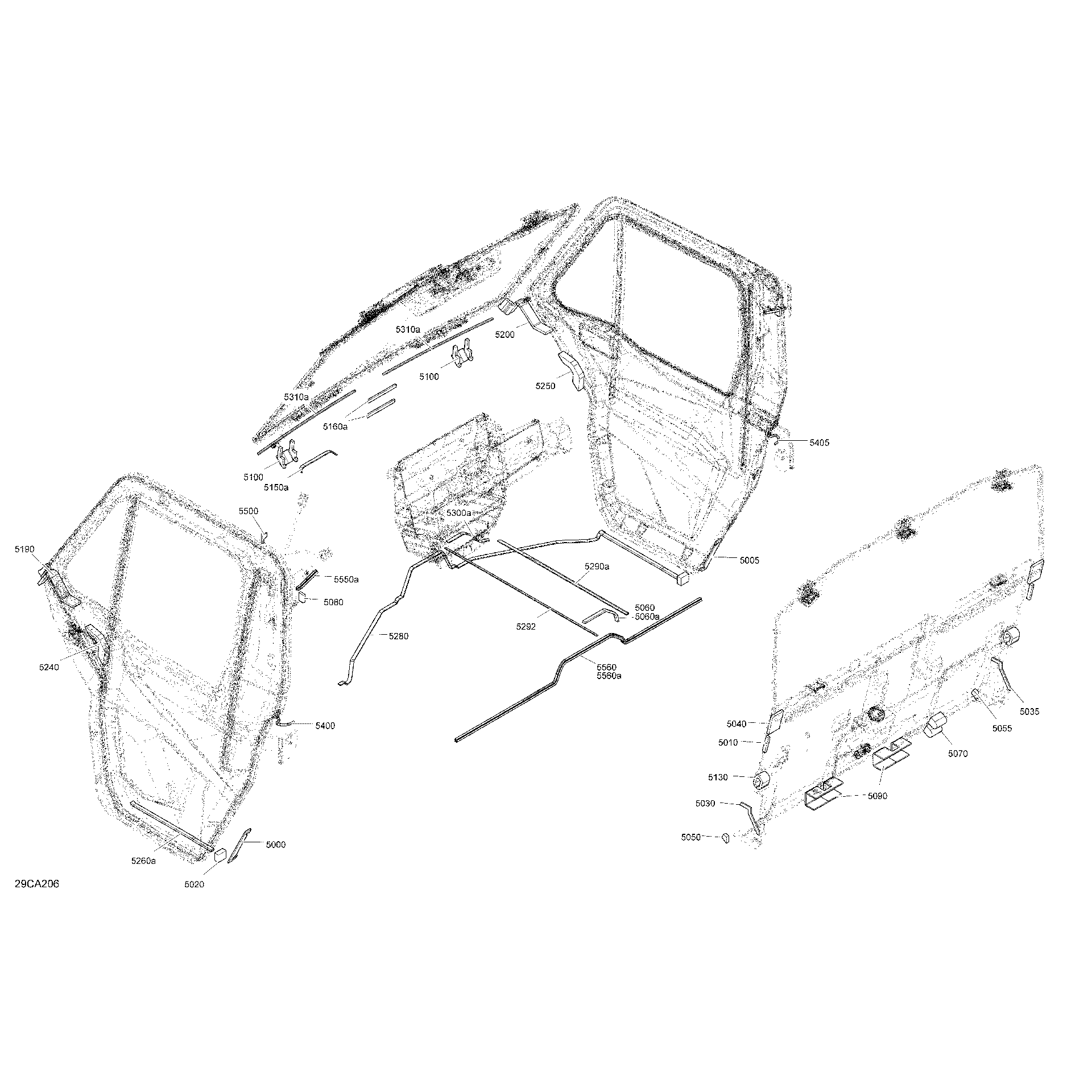 An Image of a Genuine Can-Am Parts Schematic Diagram showing the schematic - BODY - ENCLOSURE CAB - ISOLATIONS (29CA206A)