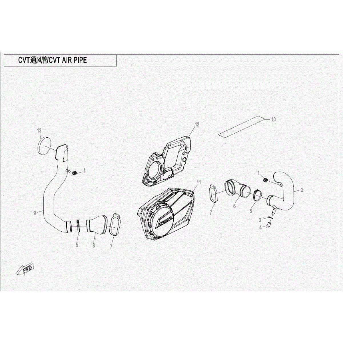 An Image of a genuine CFMOTO Parts Schematic Diagram showing the group - CVT AIR PIPE - 2019 CFMOTO CFORCE 800 XC