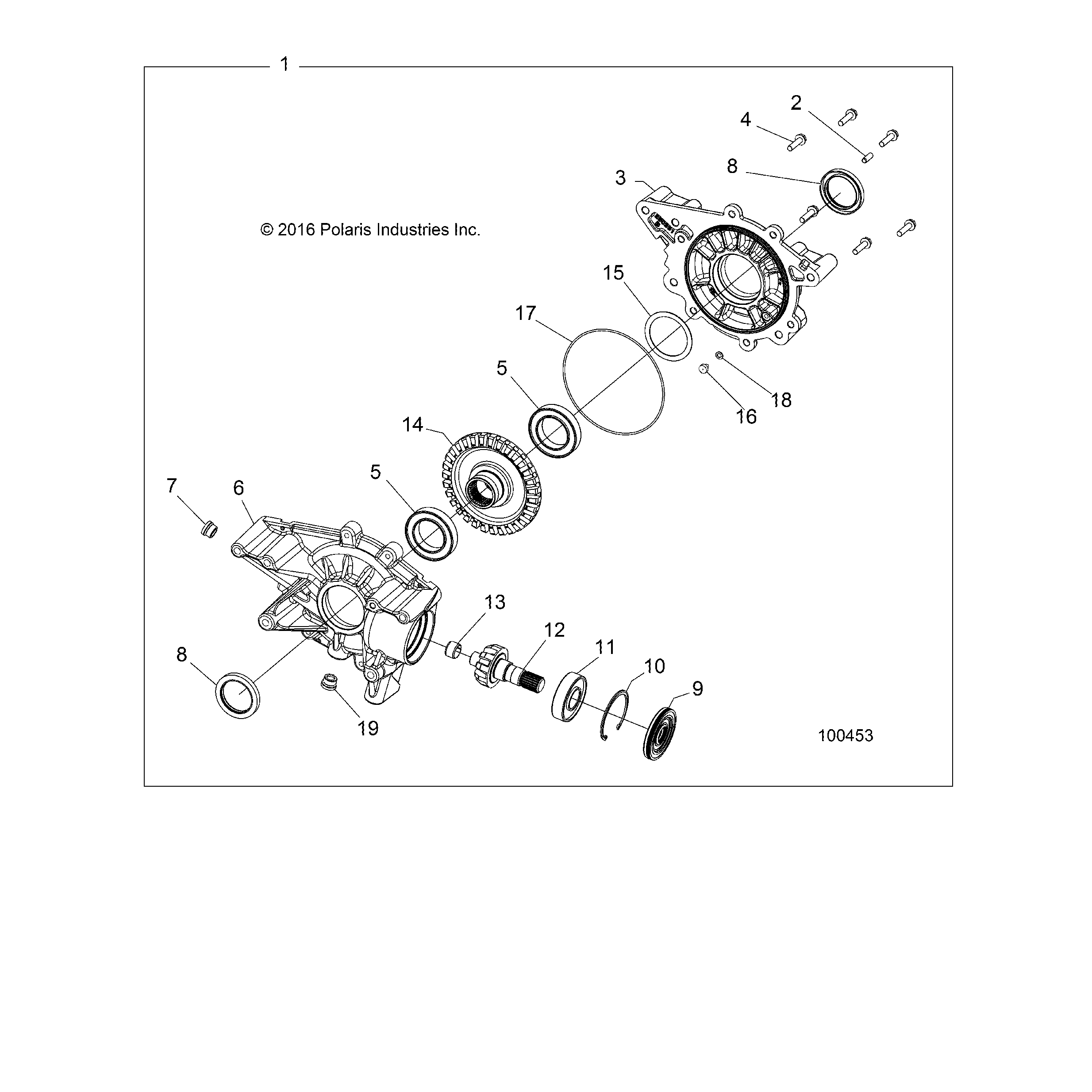 An Image of a Genuine Polaris Parts Schematic Diagram showing the schematic - DRIVE TRAIN: REAR GEARCASE INTERNALS - 2019 POLARIS SPORTSMAN 570 6X6