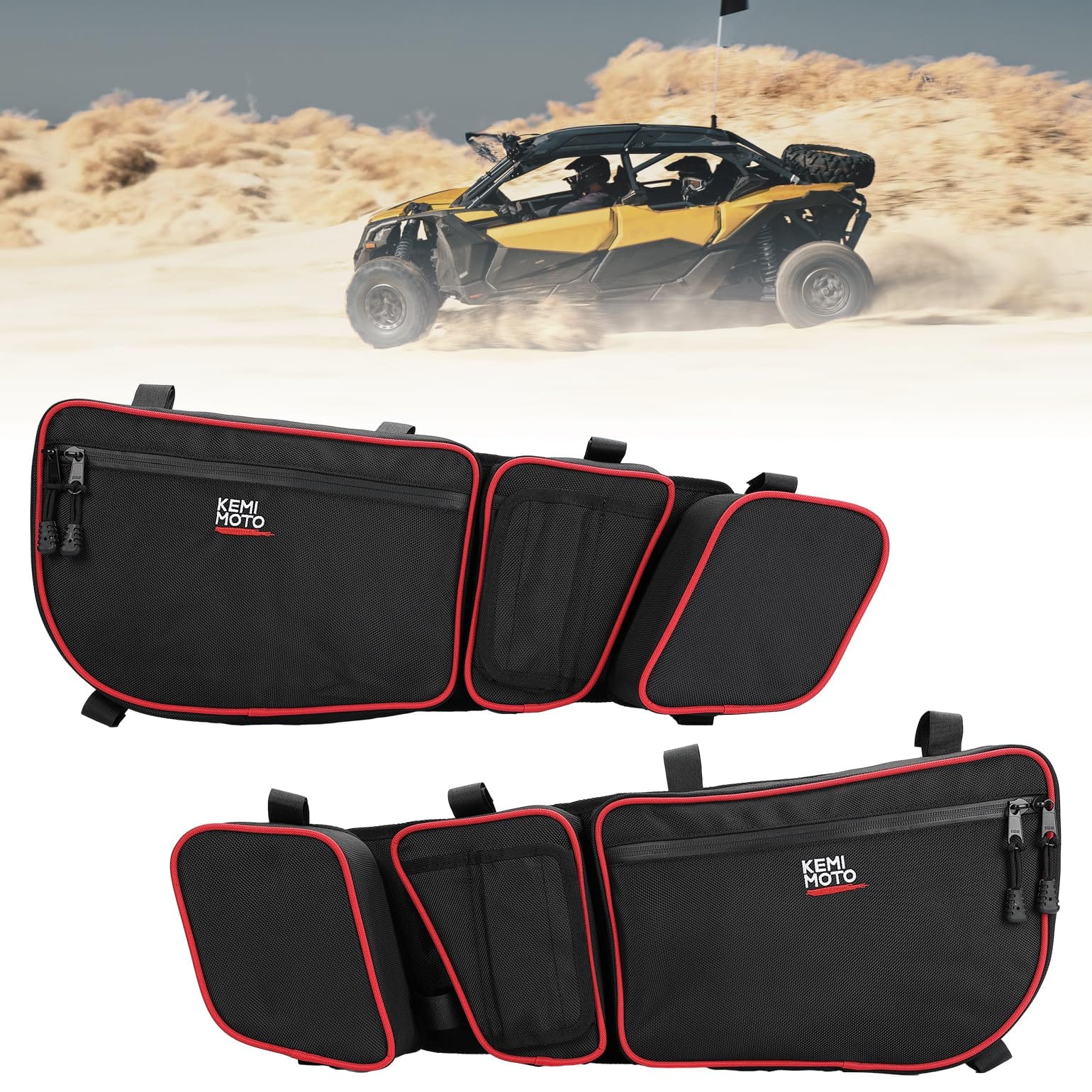 Door Bags with Removable Knee Pads for Can-Am Maverick X3 - Red by Kemimoto B0113-16001BK Door Bag B0113-16001BK Kemimoto