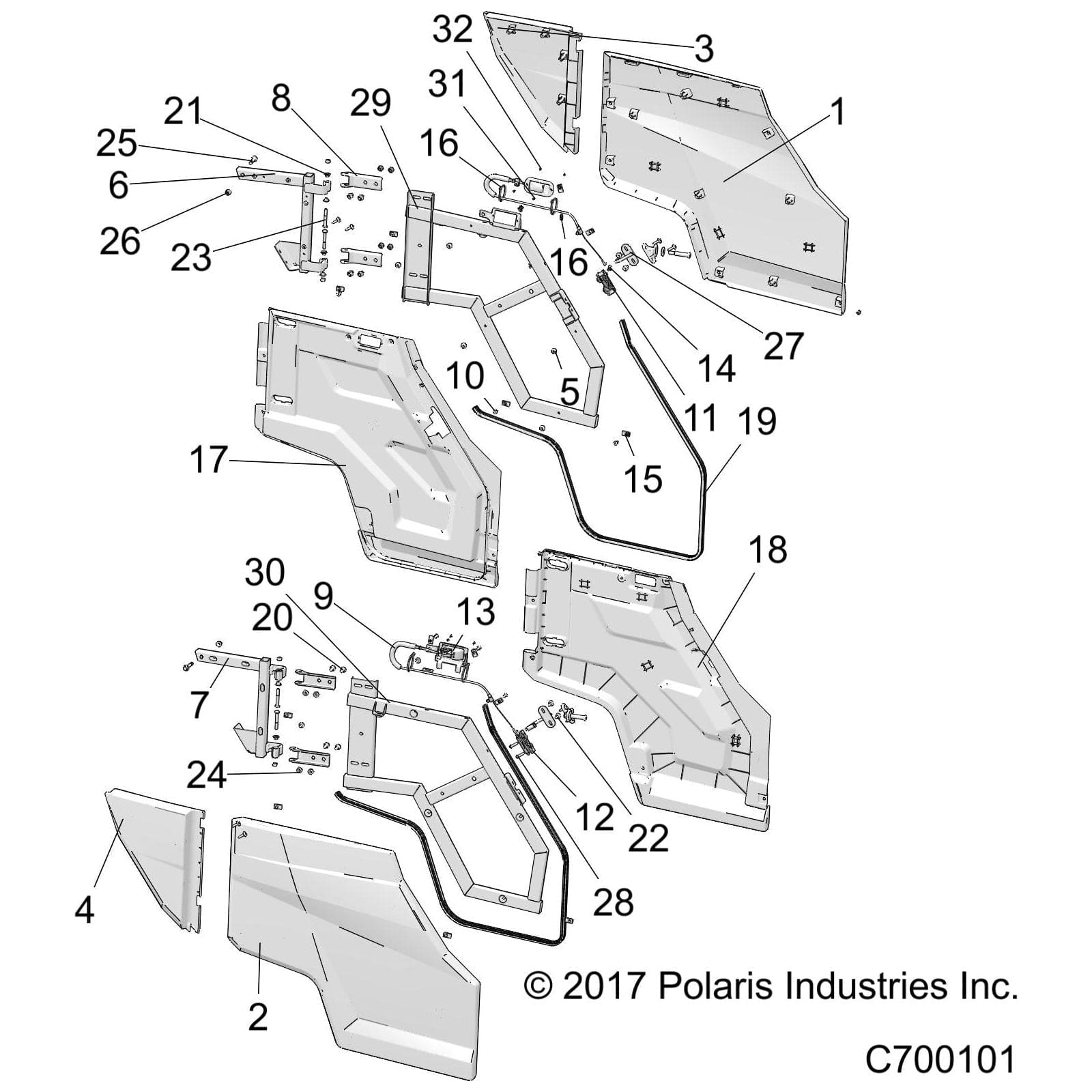 Door Panel Rear Right Matte Whi by Polaris 5454662-675 OEM Hardware P5454662-675 Off Road Express