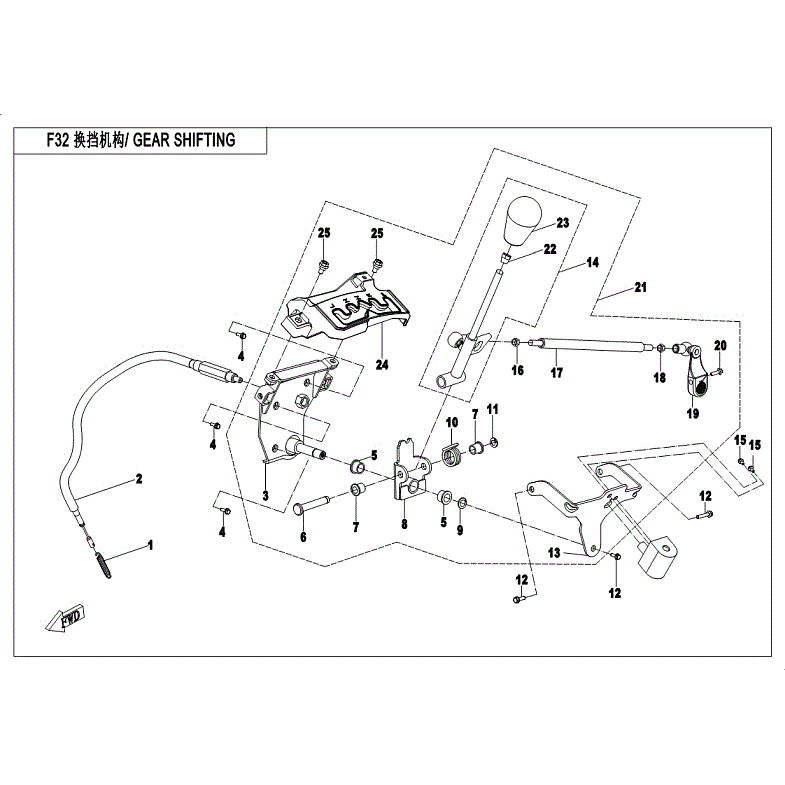 An Image of a genuine CFMOTO Parts Schematic Diagram showing the group - GEAR SHIFTING - 2018 CFMOTO CFORCE 400