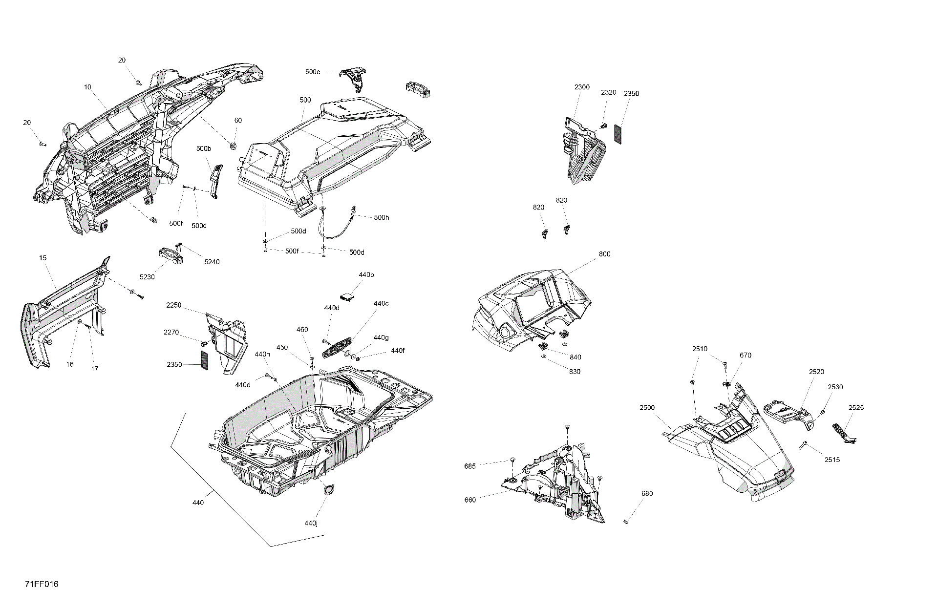 An Image of a Genuine Can-Am Parts Schematic Diagram showing the schematic - BODY - FRONT SECTION