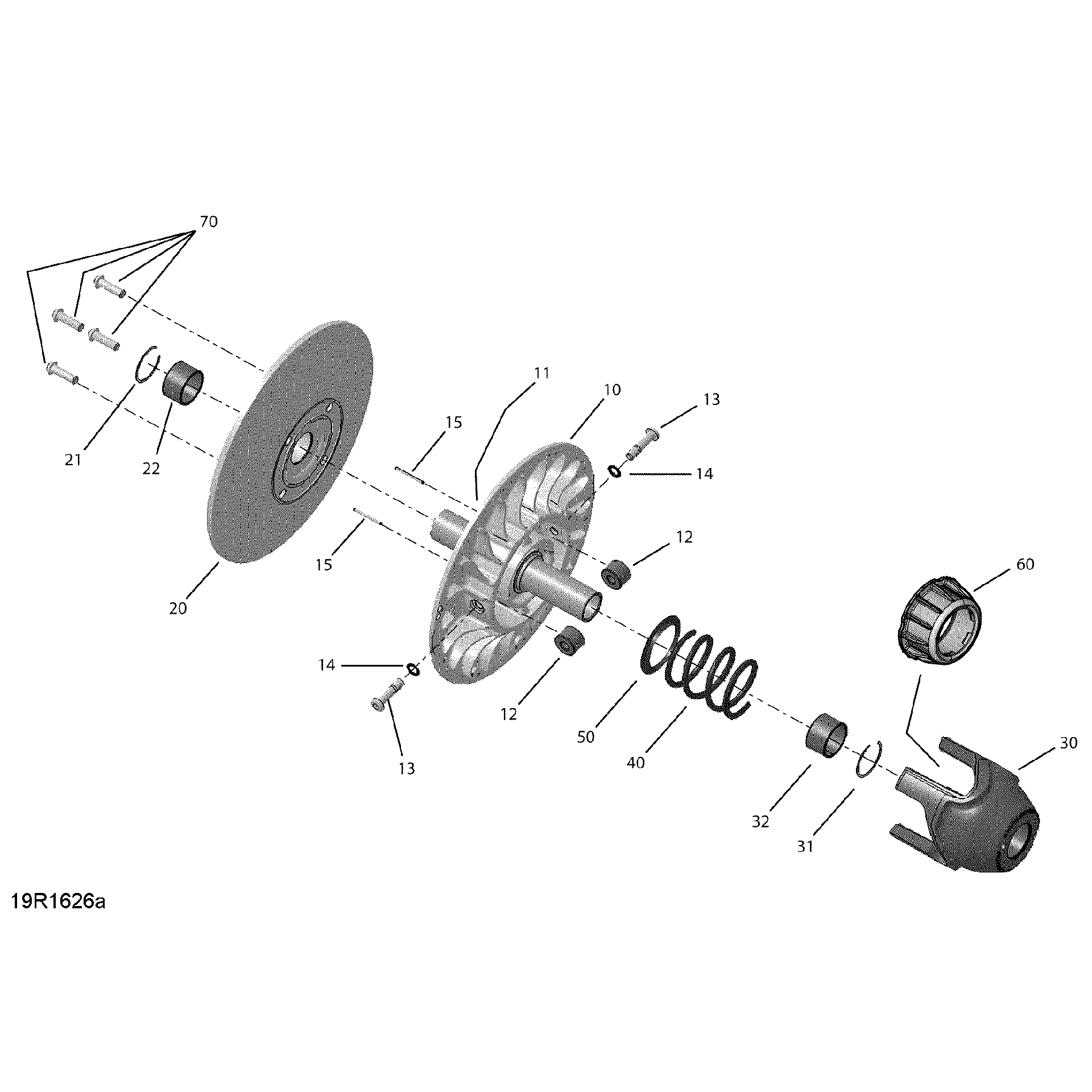 An Image of a Genuine Can-Am Parts Schematic Diagram showing the schematic - TRANSMISSION DRIVEN PULLEY - TURBO