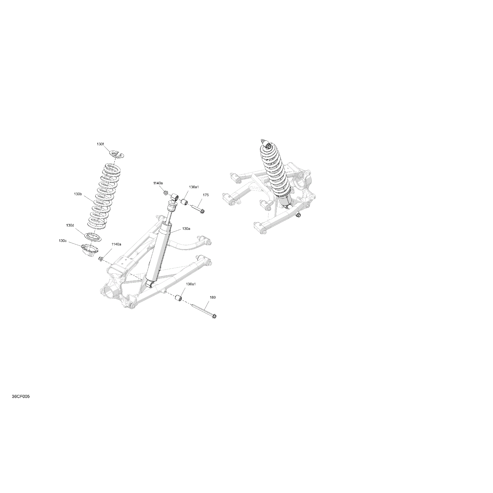 An Image of a Genuine Can-Am Parts Schematic Diagram showing the schematic - SUSPENSION - REAR SHOCKS