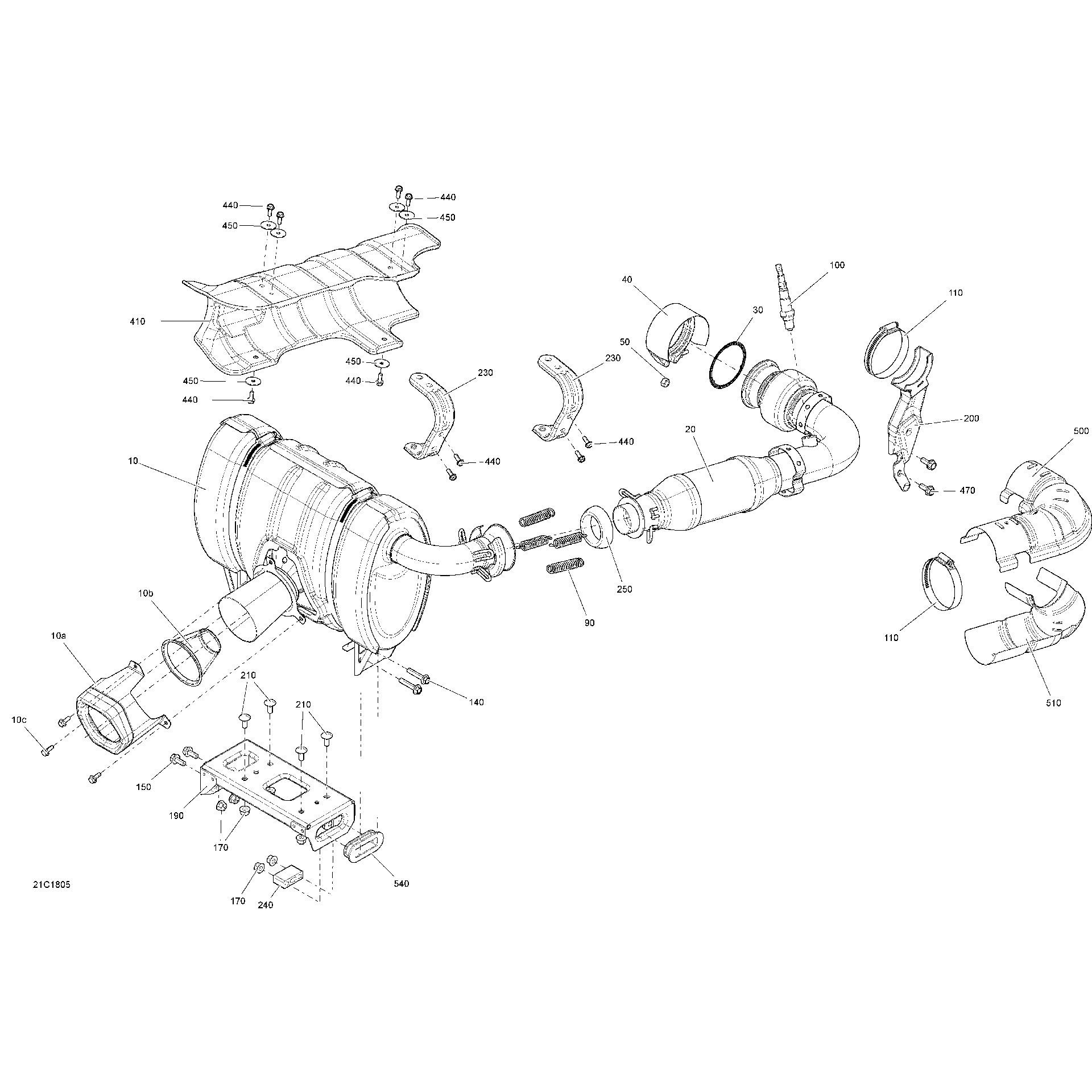 An Image of a Genuine Can-Am Parts Schematic Diagram showing the schematic - EXHAUST SYSTEM - ALL PACKAGE