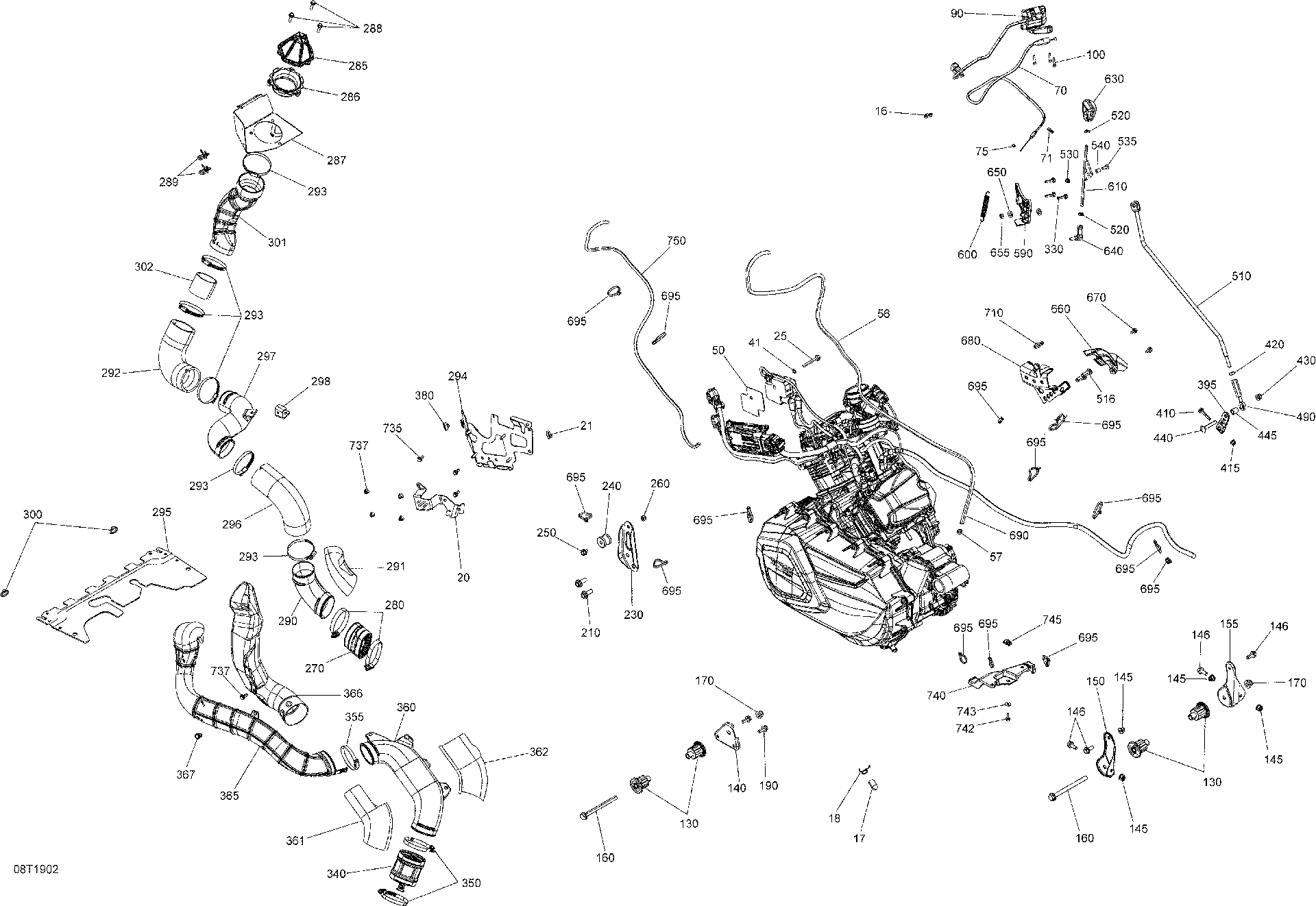 An Image of a Genuine Can-Am Parts Schematic Diagram showing the schematic - ENGINE - 570 EFI - X MR