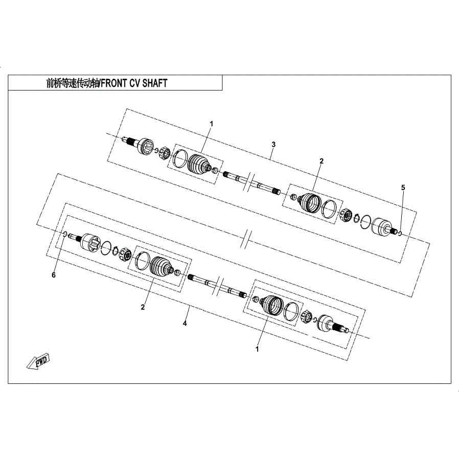 An Image of a Genuine CFMOTO Parts Schematic Diagram showing the schematic - FRONT CV SHAFT (2018 CONDITION ODM) - 2019 CFMOTO UFORCE 500