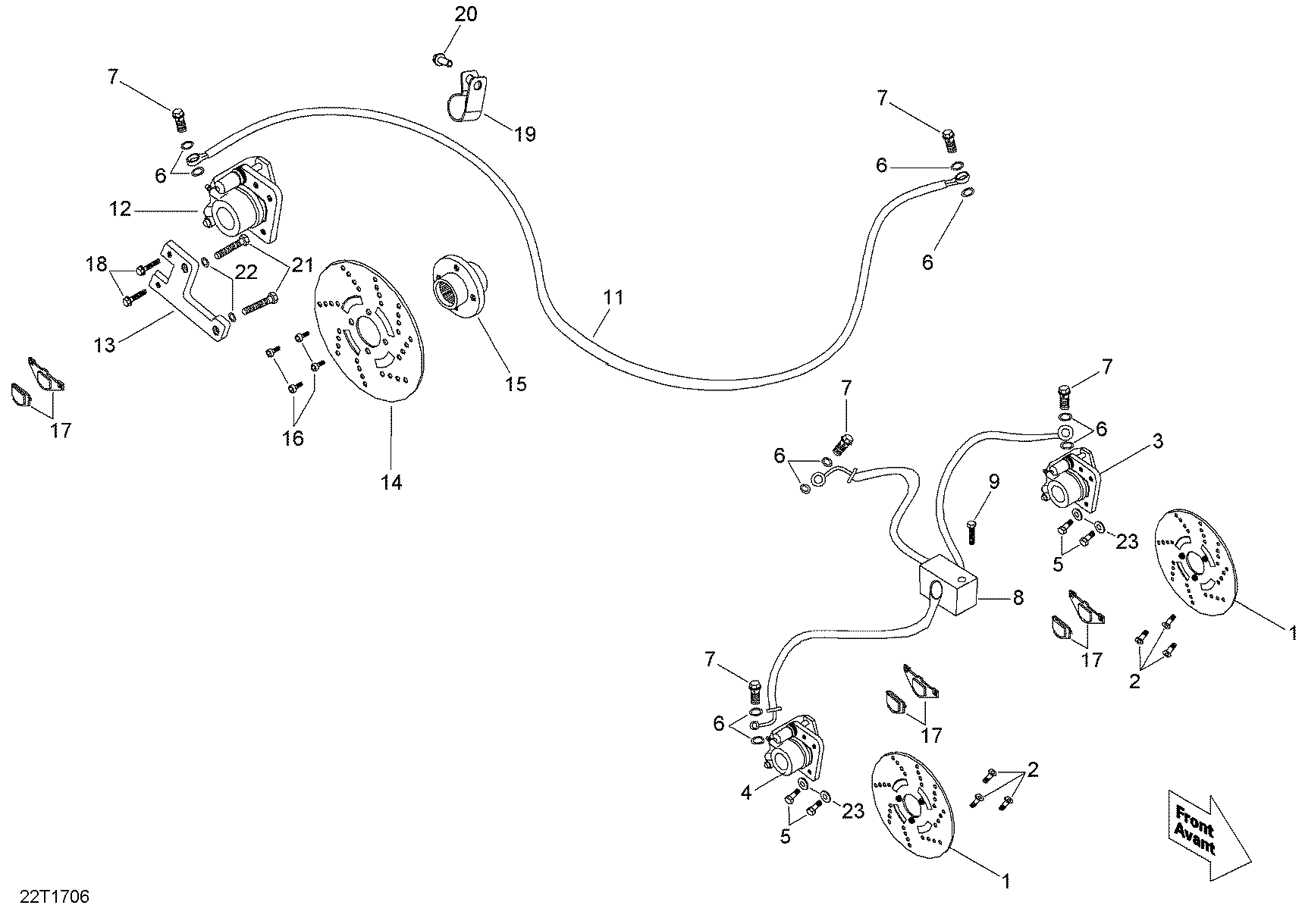 An Image of a Genuine Can-Am Parts Schematic Diagram showing the schematic - BRAKES