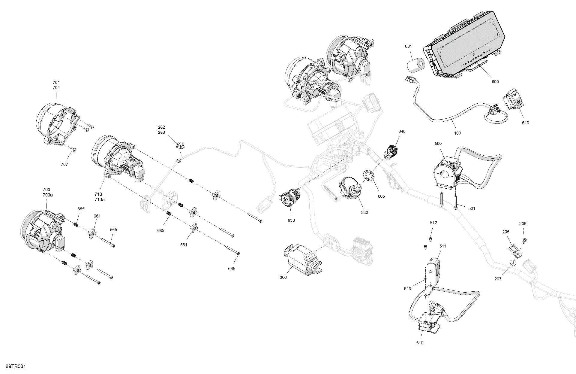 An Image of a Genuine Can-Am Parts Schematic Diagram showing the schematic - ELECTRIC - FRONT SECTION