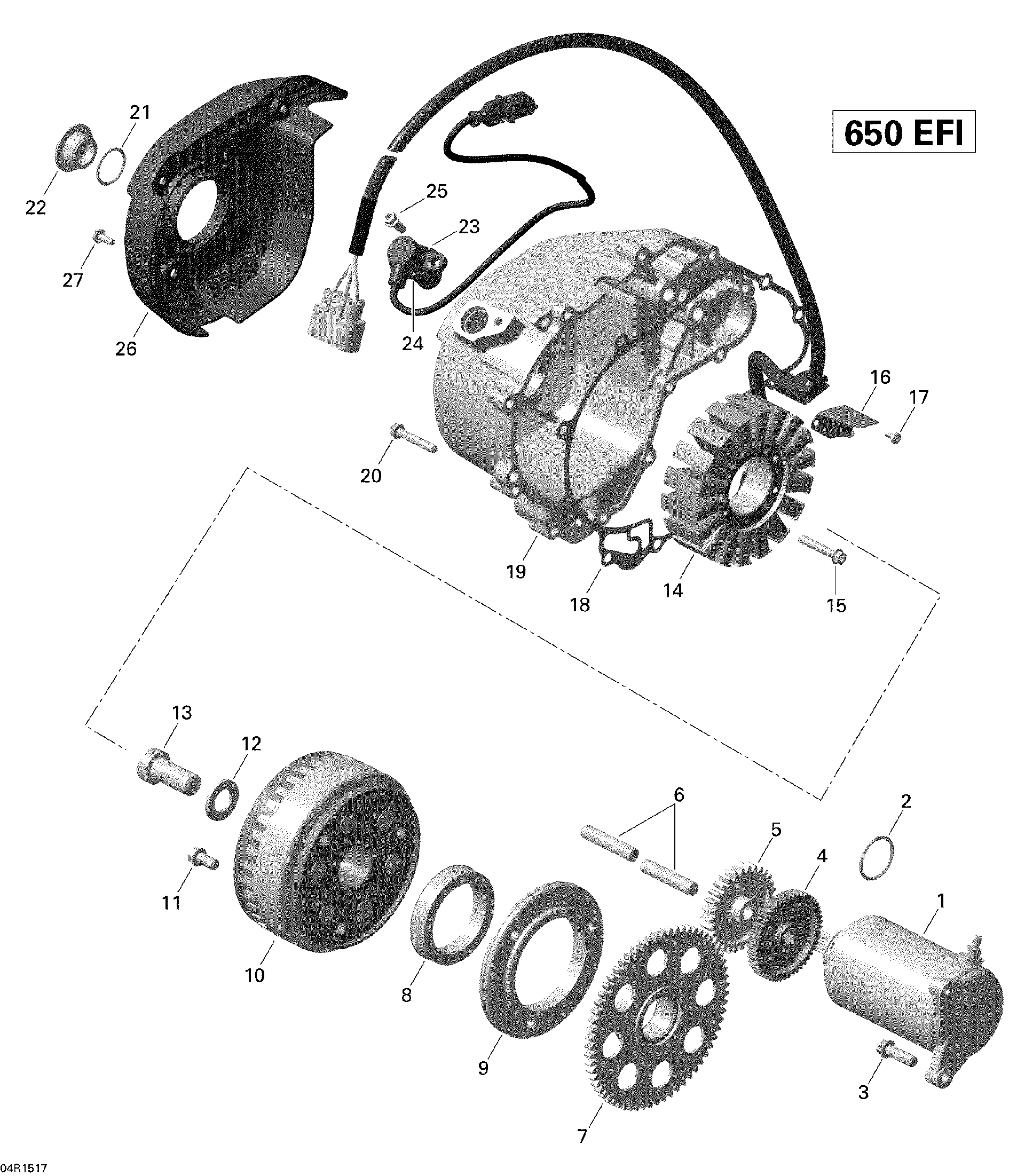 An Image of a Genuine Can-Am Parts Schematic Diagram showing the schematic - MAGNETO AND ELECTRIC STARTER 04R1517