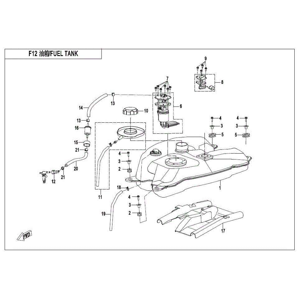 An Image of a genuine CFMOTO Parts Schematic Diagram showing the group - FUEL SYSTEM - 2017 CFMOTO CFORCE 500 S