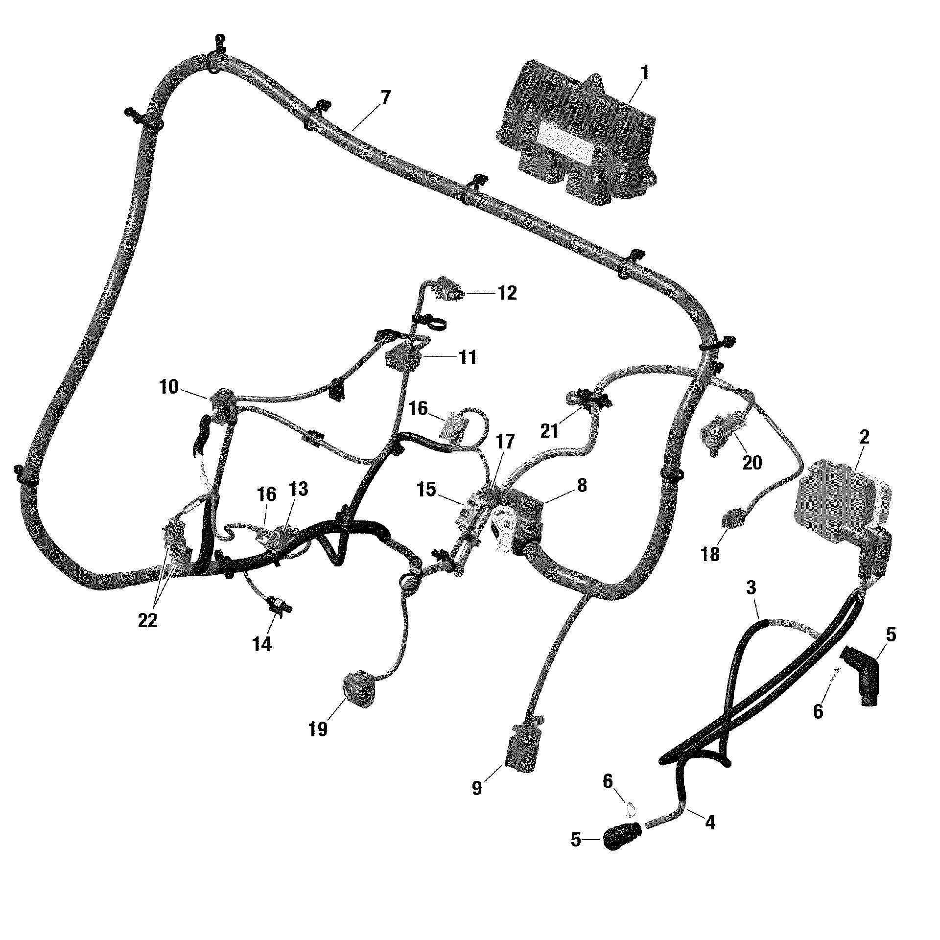 An Image of a Genuine Can-Am Parts Schematic Diagram showing the schematic - ENGINE HARNESS AND ELECTRONIC MODULE