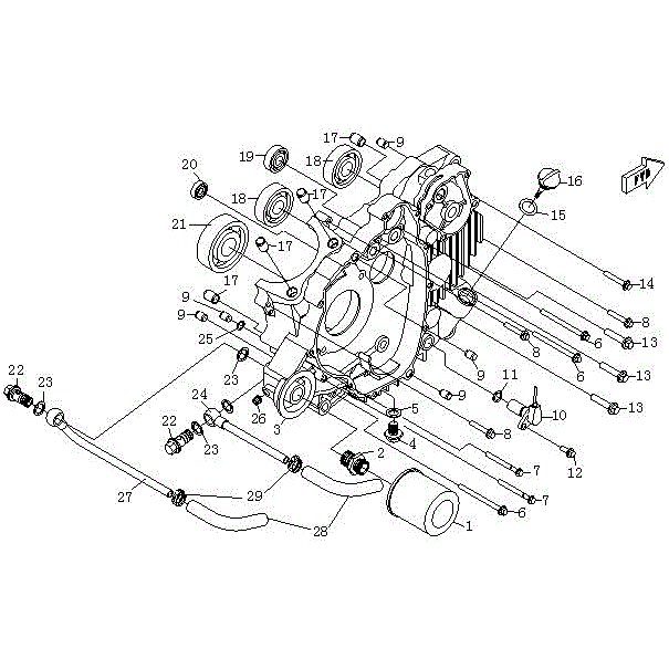 An Image of a Genuine CFMOTO Parts Schematic Diagram showing the schematic - LEFT CRANKCASE - 2015 CFMOTO ZFORCE 600