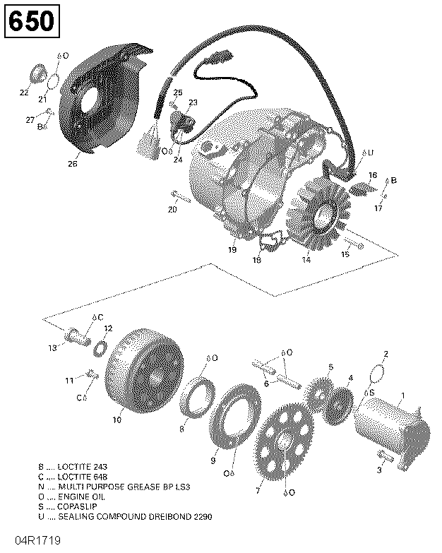 An Image of a Genuine Can-Am Parts Schematic Diagram showing the schematic - MAGNETO AND ELECTRIC STARTER - 650 EFI