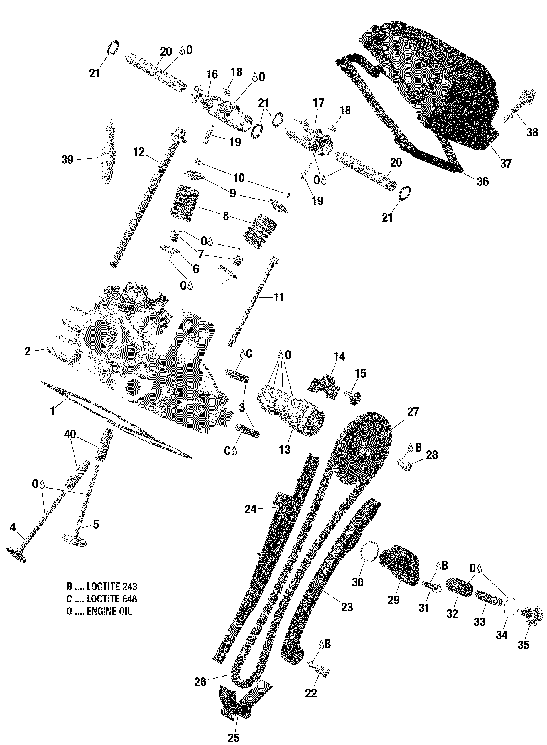 An Image of a Genuine Can-Am Parts Schematic Diagram showing the schematic - CYLINDER HEAD REAR
