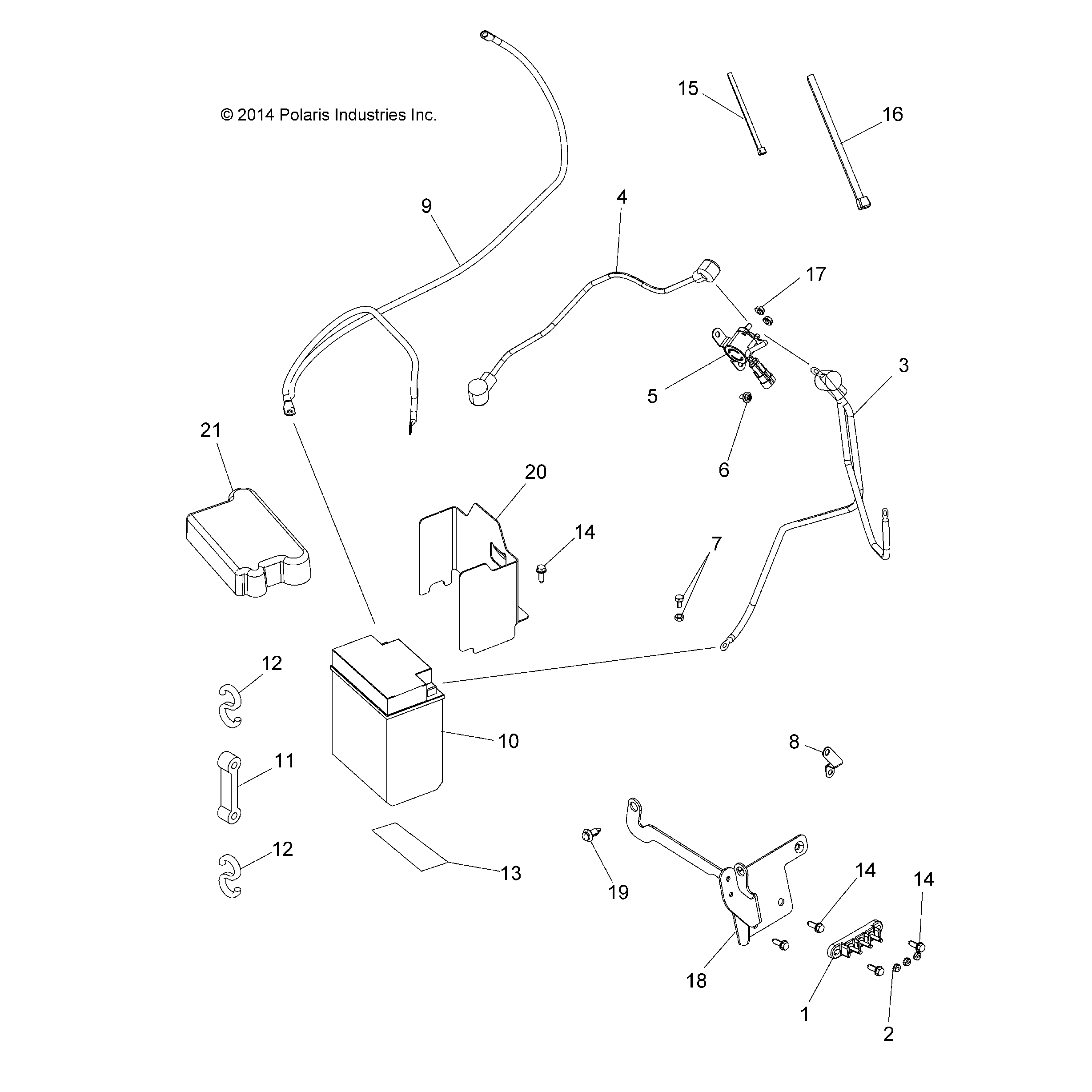An Image of a Genuine Polaris Parts Schematic Diagram showing the schematic - ELECTRICAL: BATTERY - 2016 POLARIS SPORTSMAN TOURING 570 SP