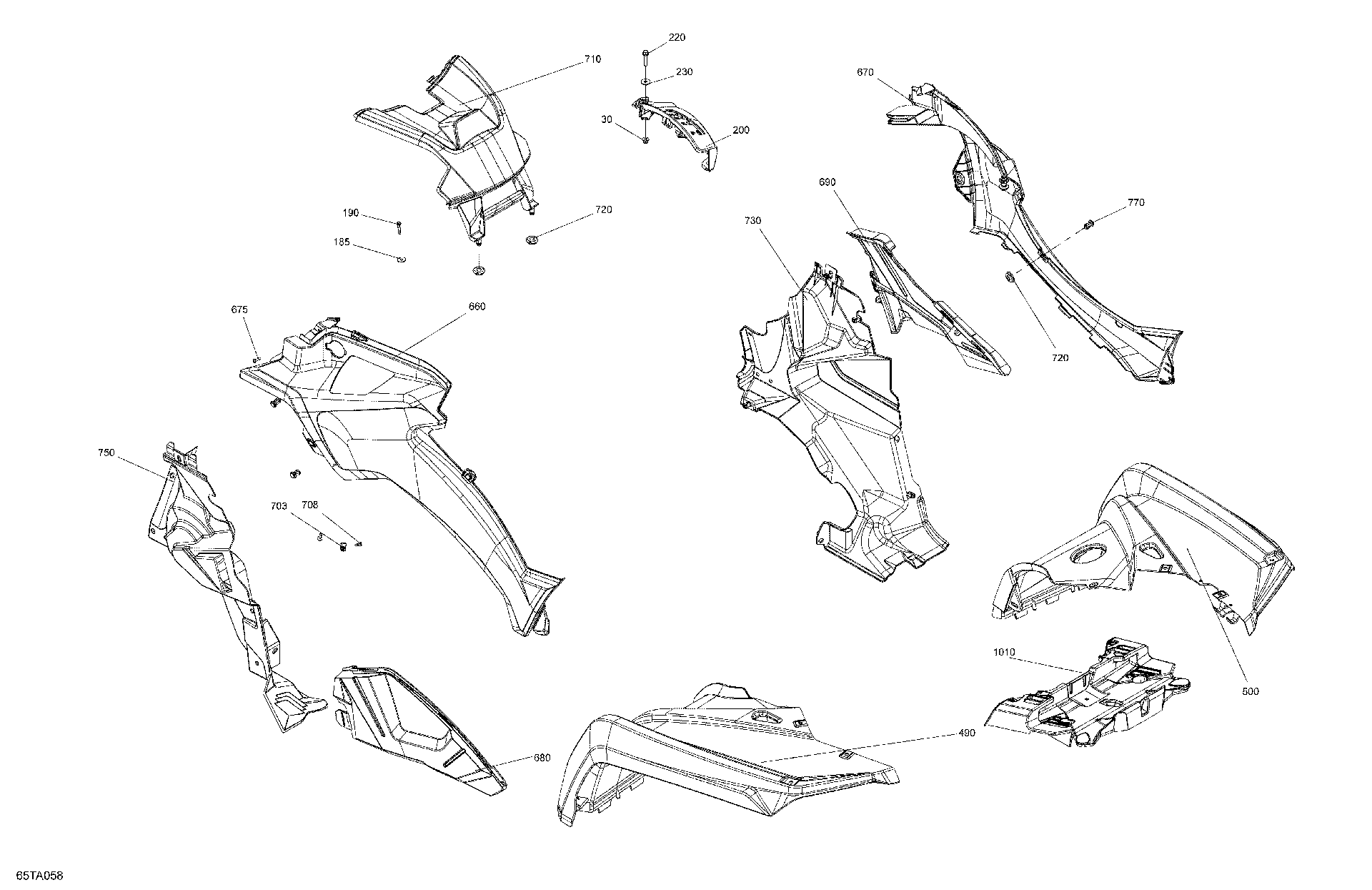 An Image of a Genuine Can-Am Parts Schematic Diagram showing the schematic - BODY - FENDER KIT
