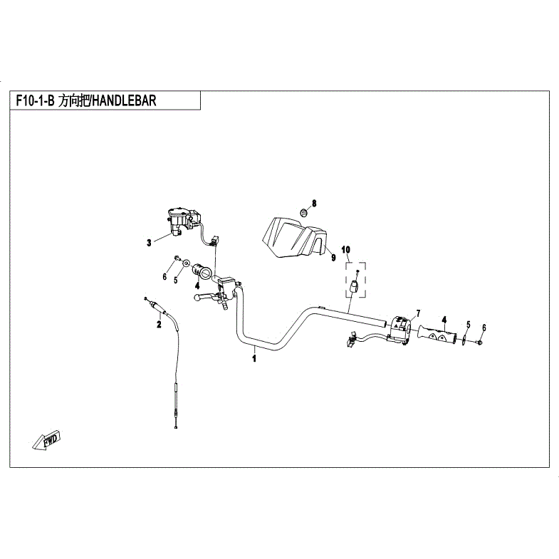 An Image of a genuine CFMOTO Parts Schematic Diagram showing the group - HANDLEBAR (NO REAR VIEW MIRROR) - 2018 CFMOTO CFORCE 500 S