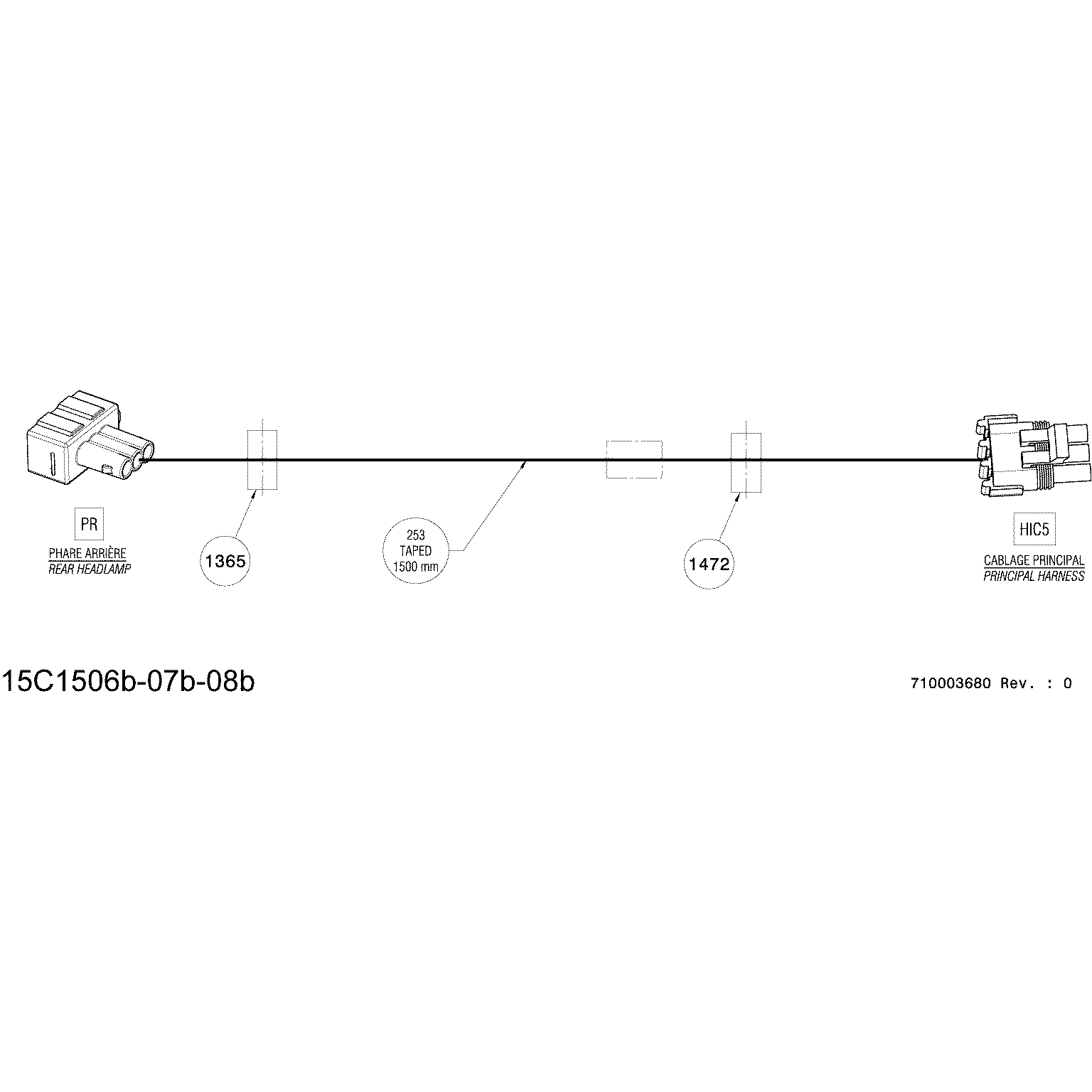 An Image of a Genuine Can-Am Parts Schematic Diagram showing the schematic - ELECTRICAL HARNESS REAR_15C1508B