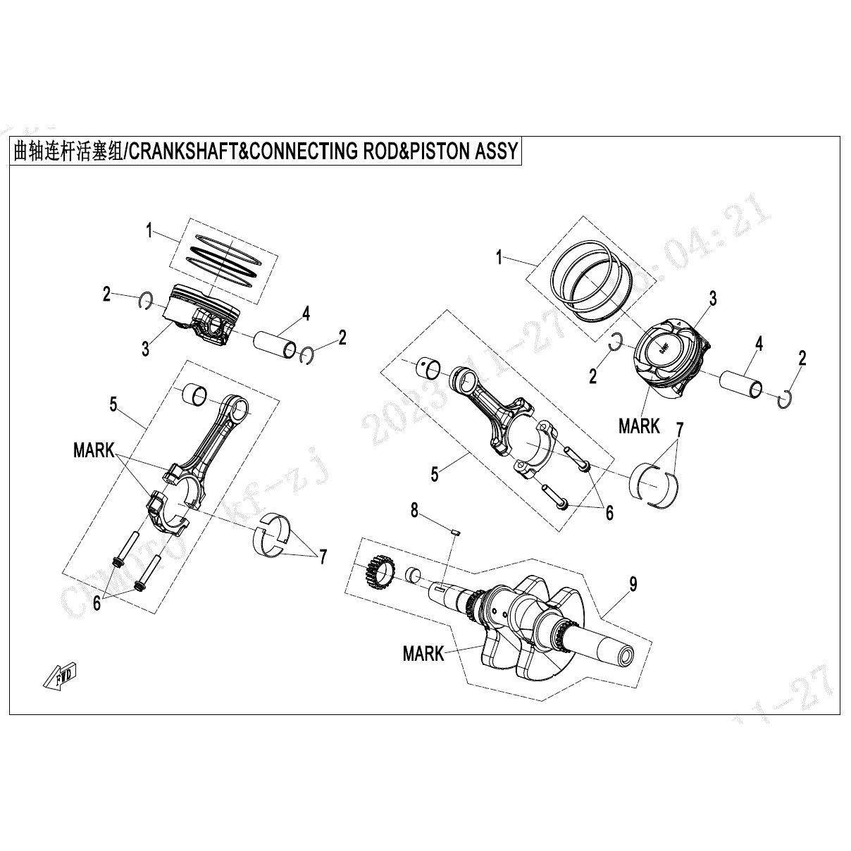 An Image of a genuine CFMOTO Parts Schematic Diagram showing the group - CRANKSHAFT & CONNECTING ROD - 2025 CFMOTO CFORCE 800 TOURING